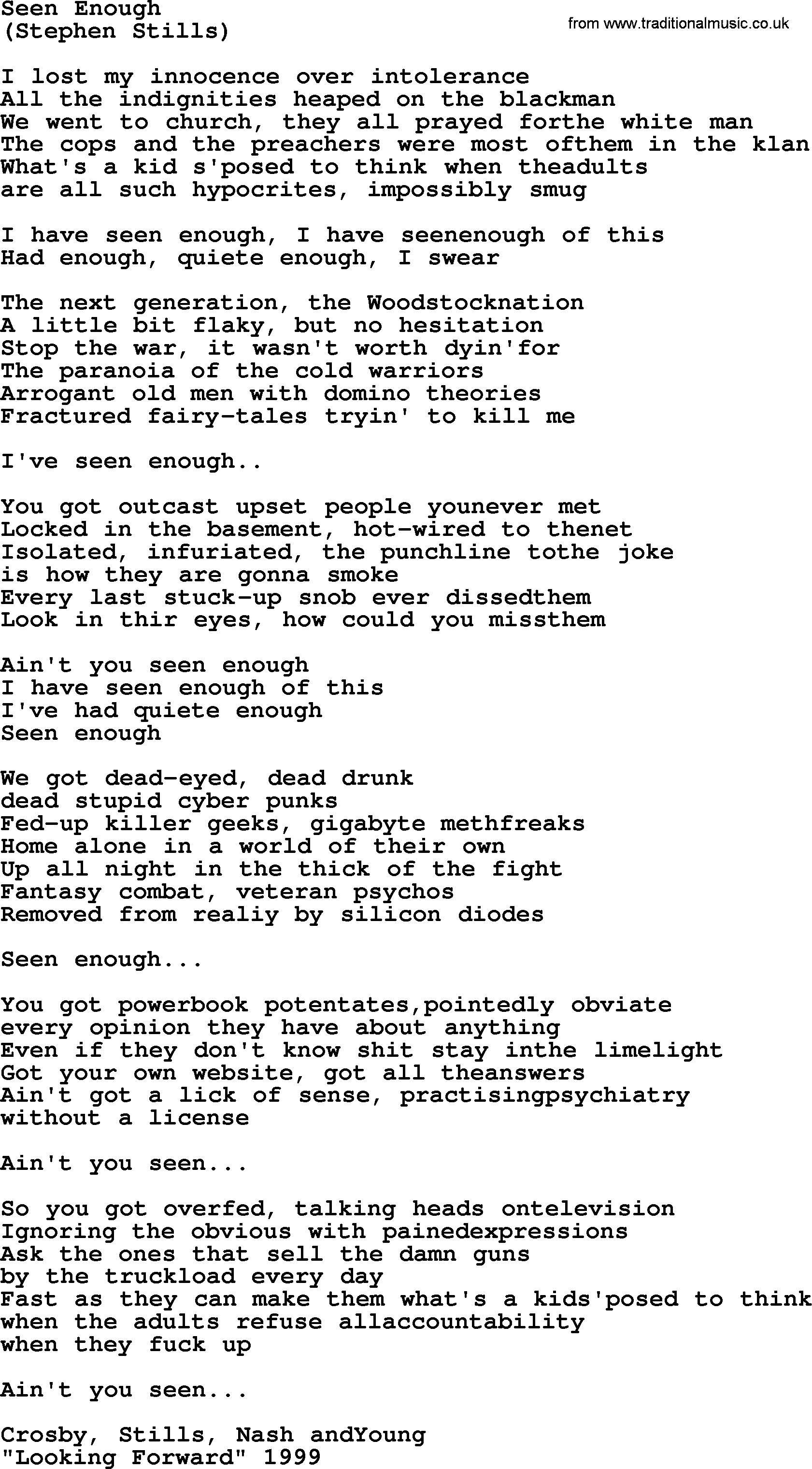 The Byrds song Seen Enough, lyrics