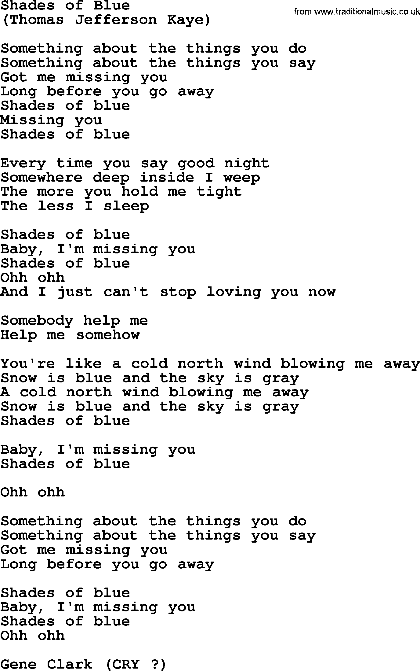 The Byrds song Shades Of Blue, lyrics