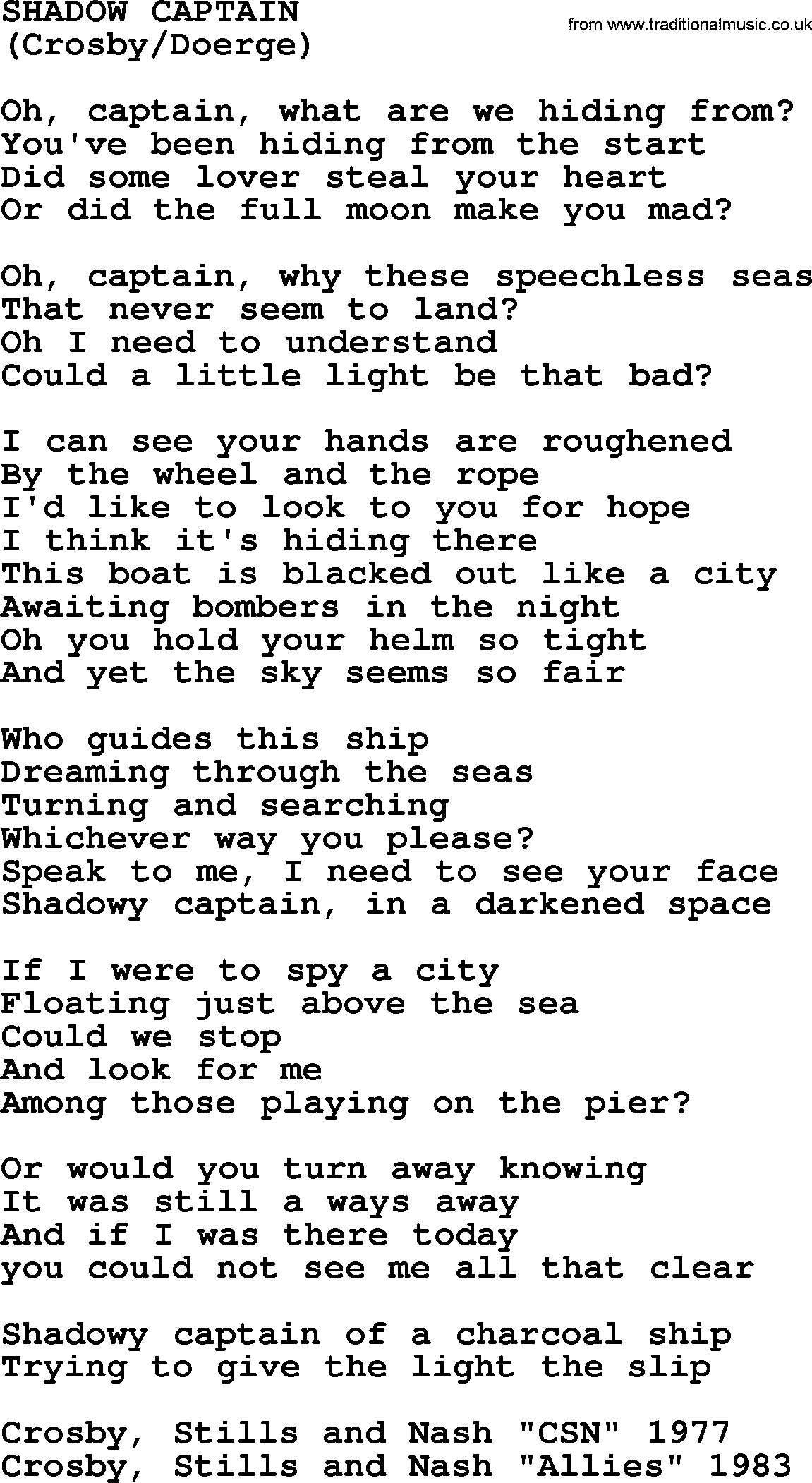The Byrds song Shadow Captain, lyrics