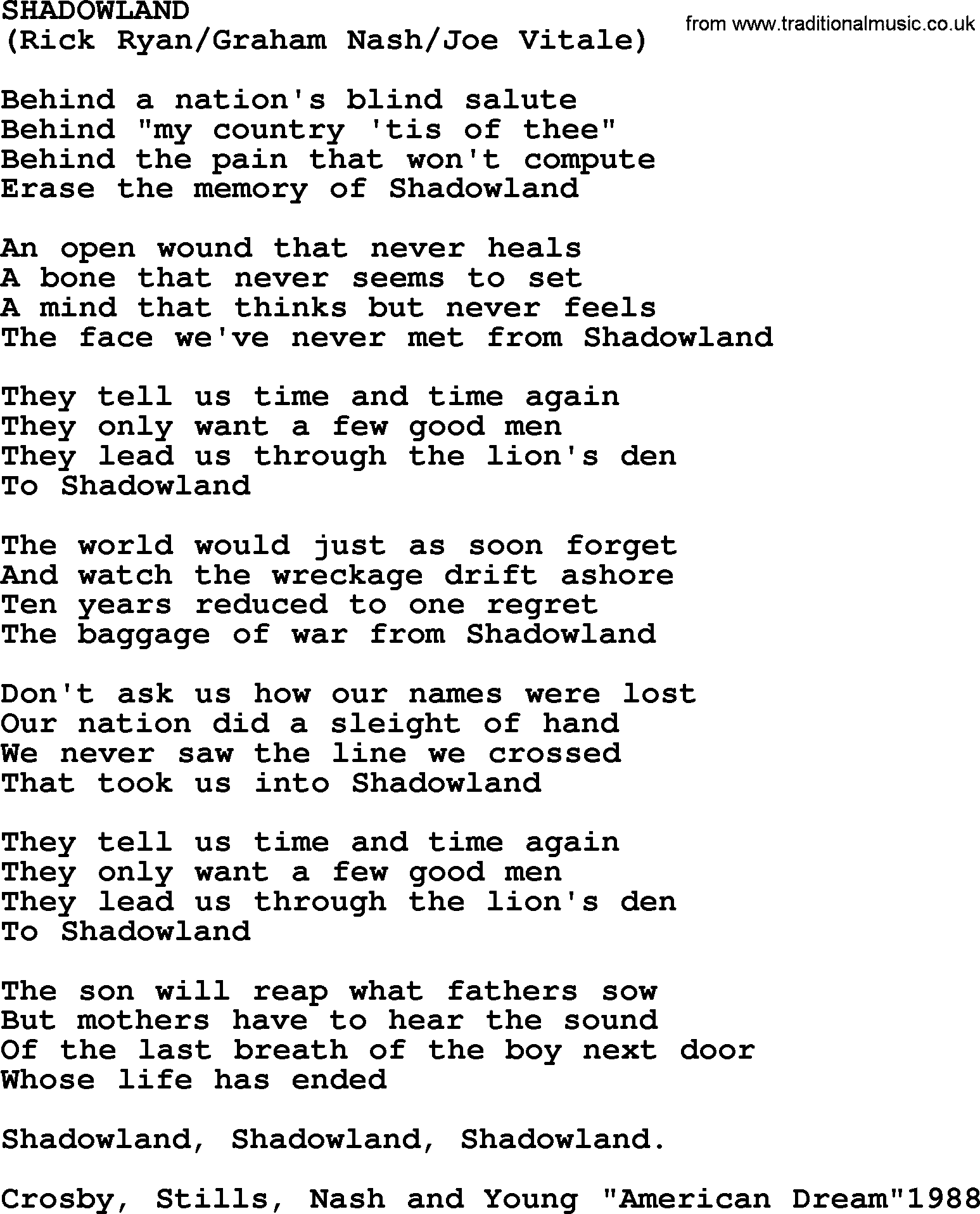 The Byrds song Shadowland, lyrics