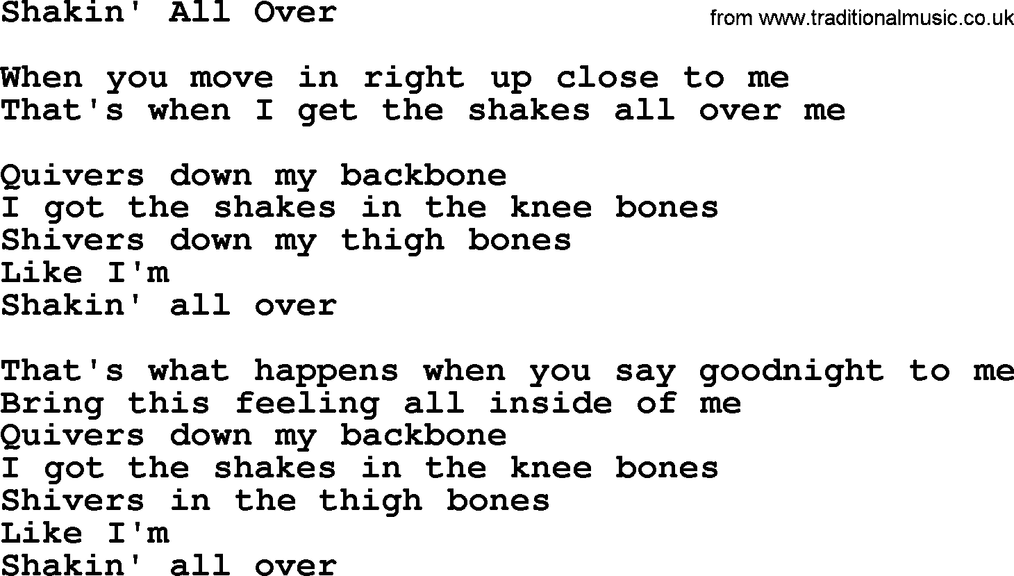 The Byrds song Shakin' All Over, lyrics