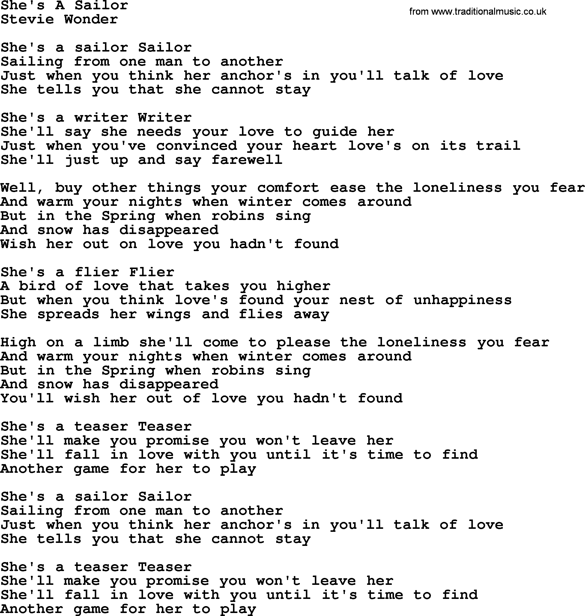The Byrds song She's A Sailor, lyrics
