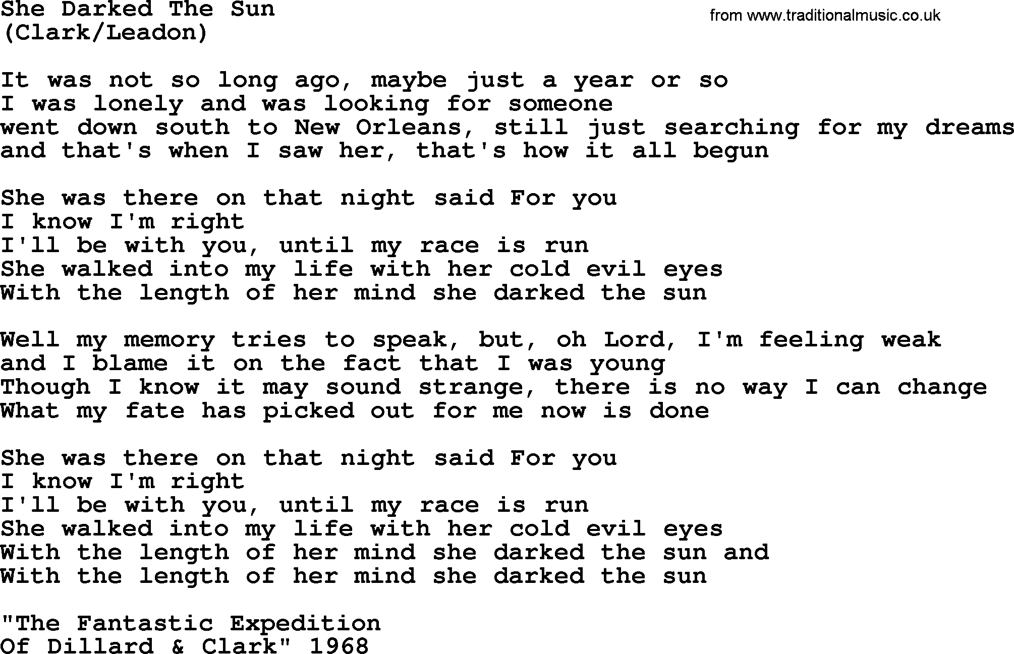 The Byrds song She Darked The Sun, lyrics
