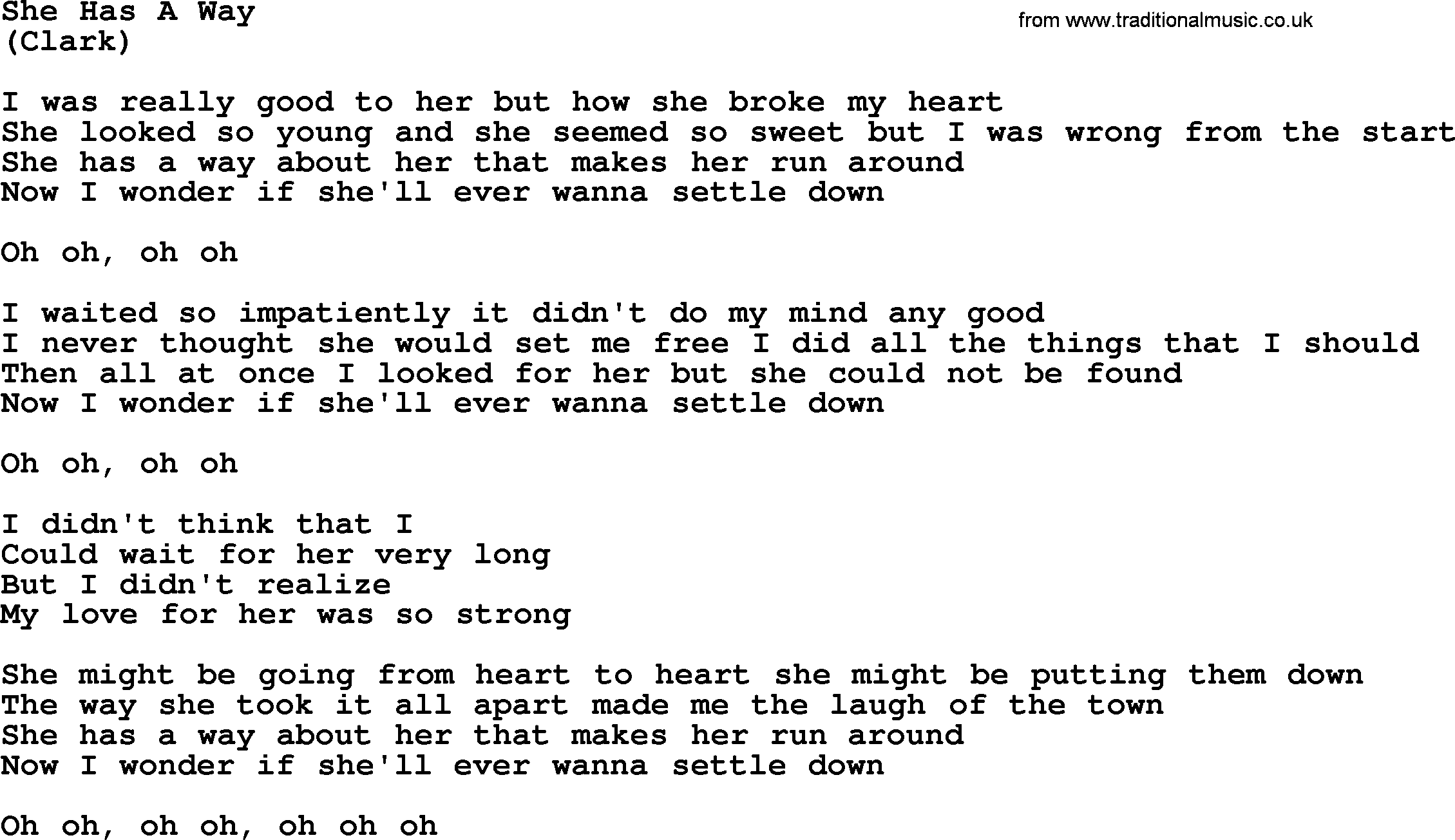 The Byrds song She Has A Way, lyrics