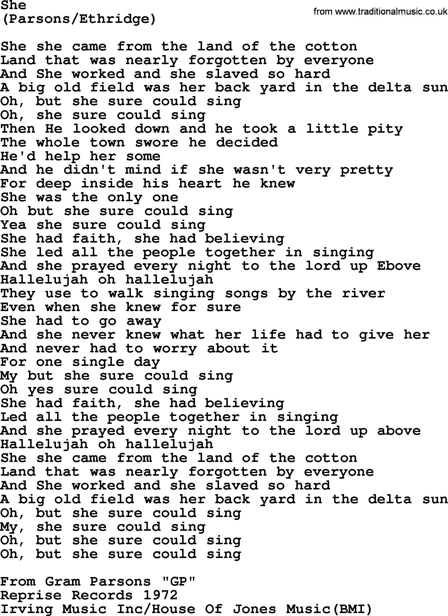 The Byrds song She, lyrics