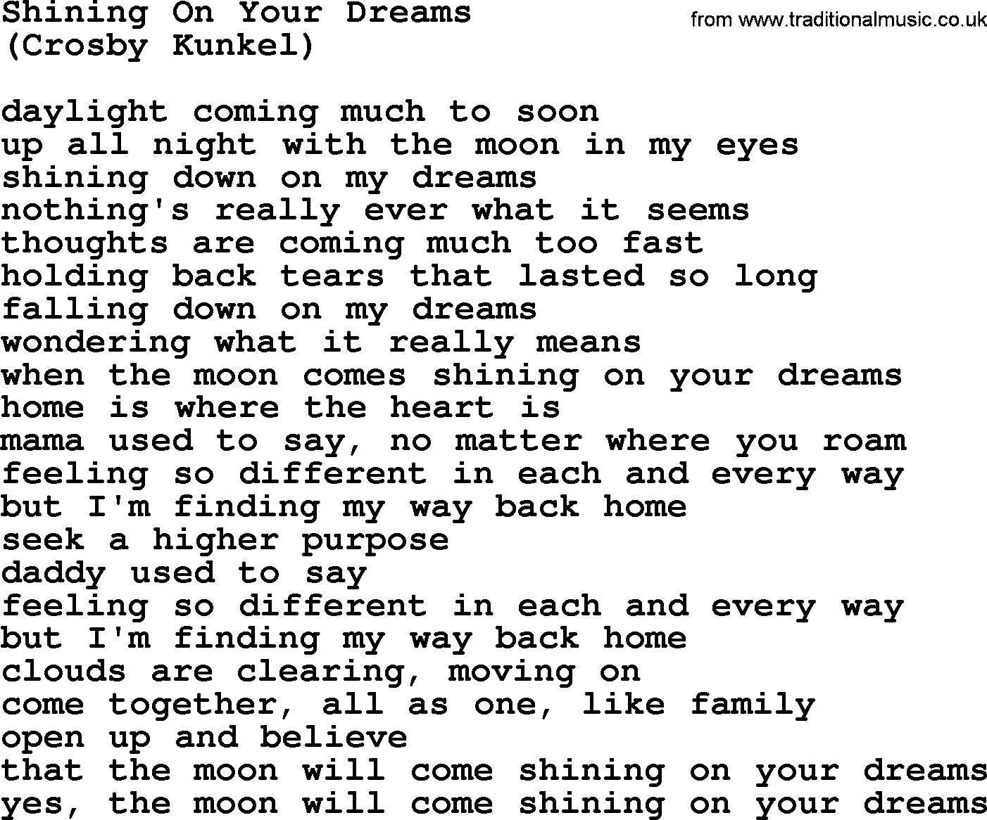 The Byrds song Shining On Your Dreams, lyrics