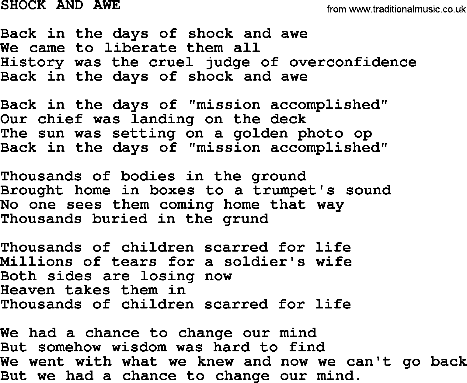 The Byrds song Shock And Awe, lyrics