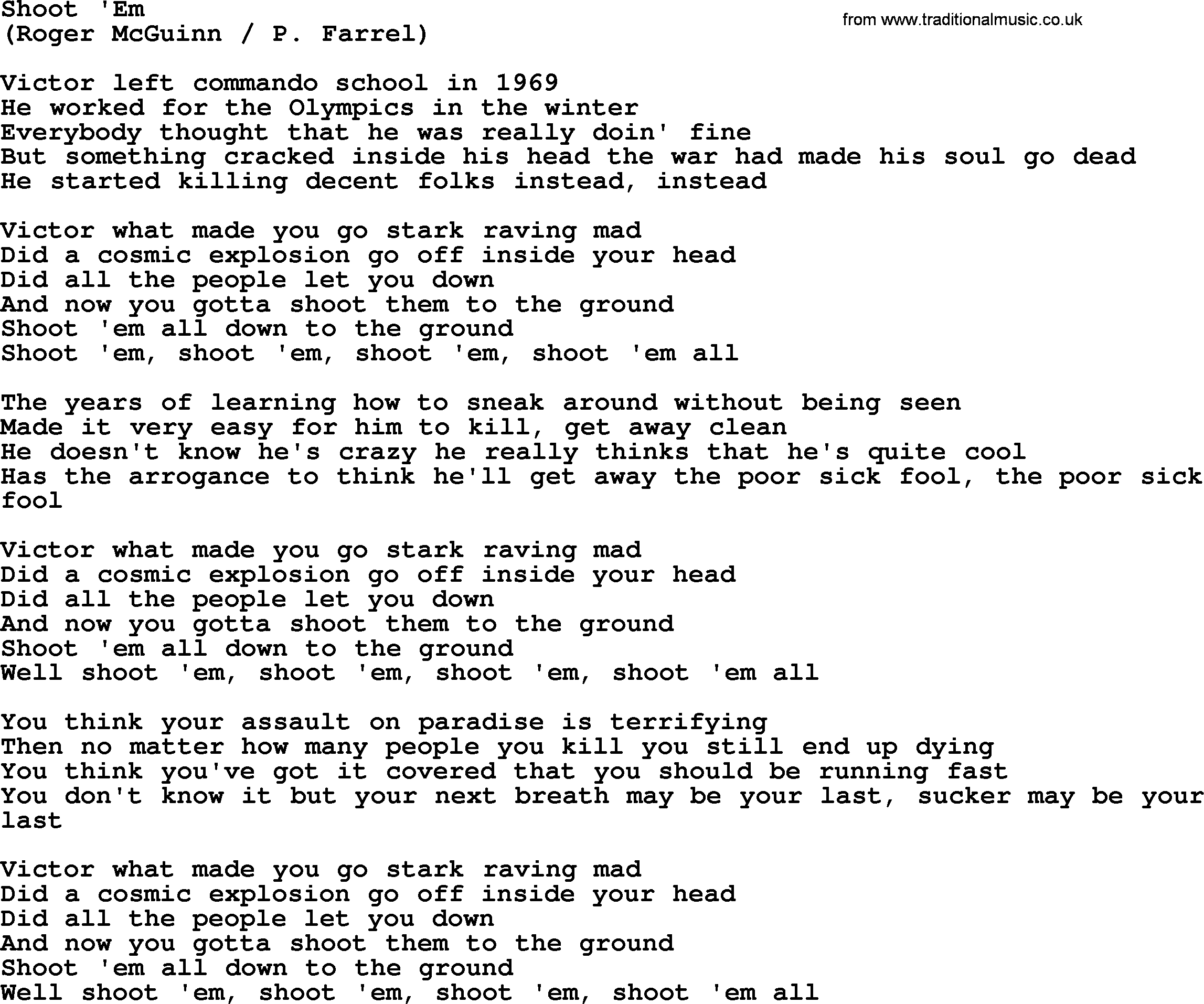 The Byrds song Shoot 'em, lyrics