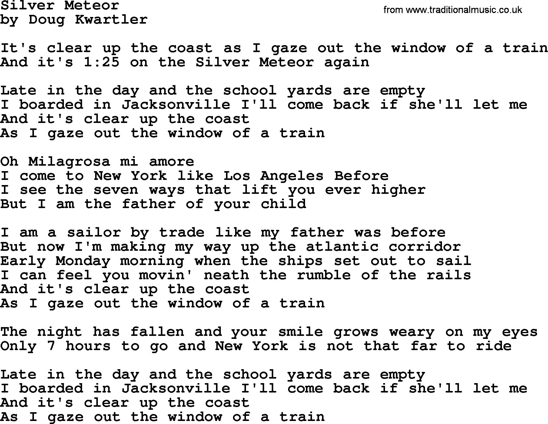 The Byrds song Silver Meteor, lyrics