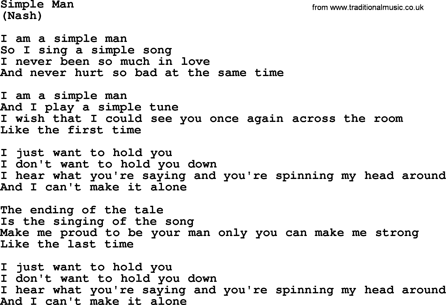 The Byrds song Simple Man, lyrics