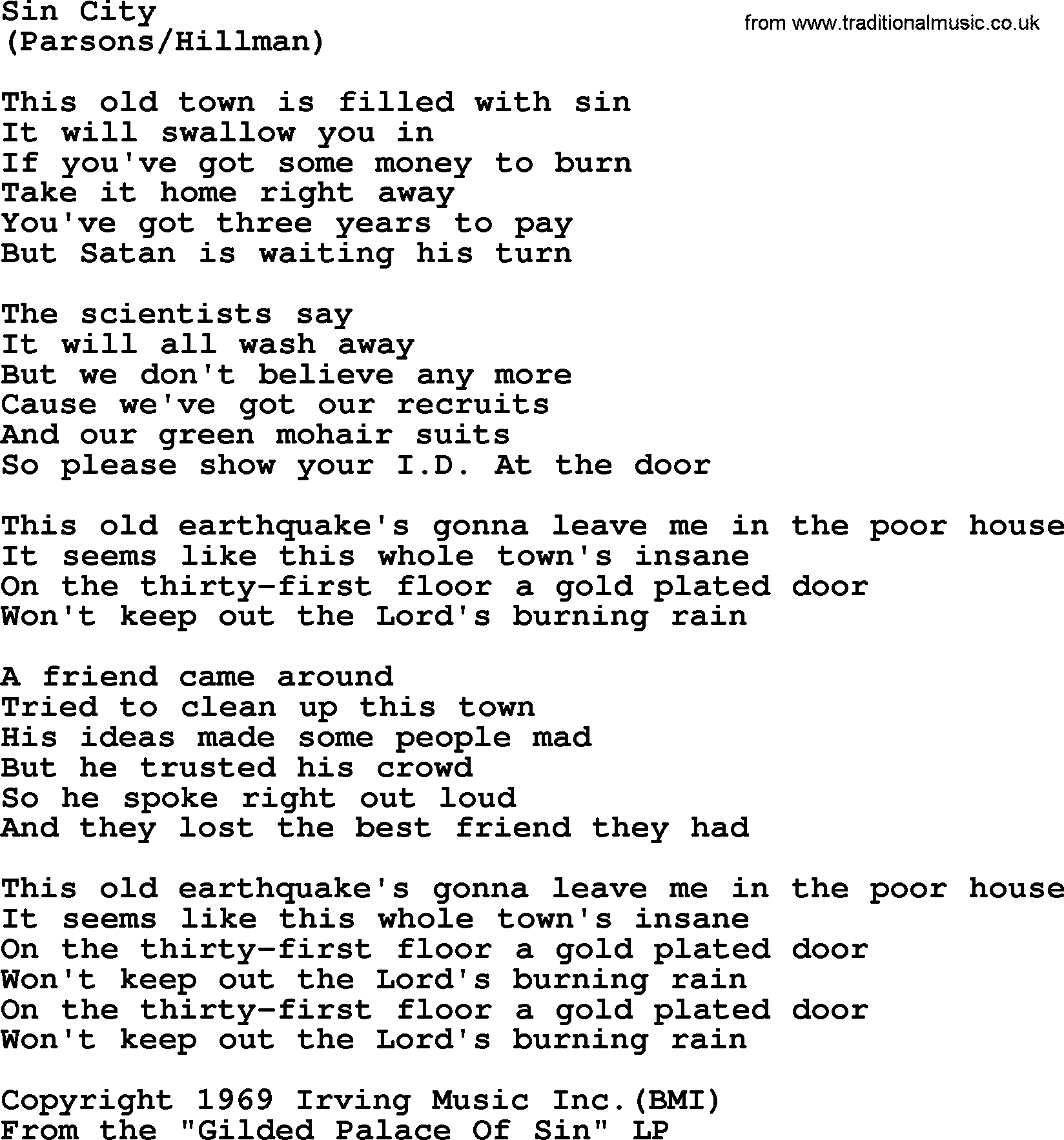 The Byrds song Sin City, lyrics