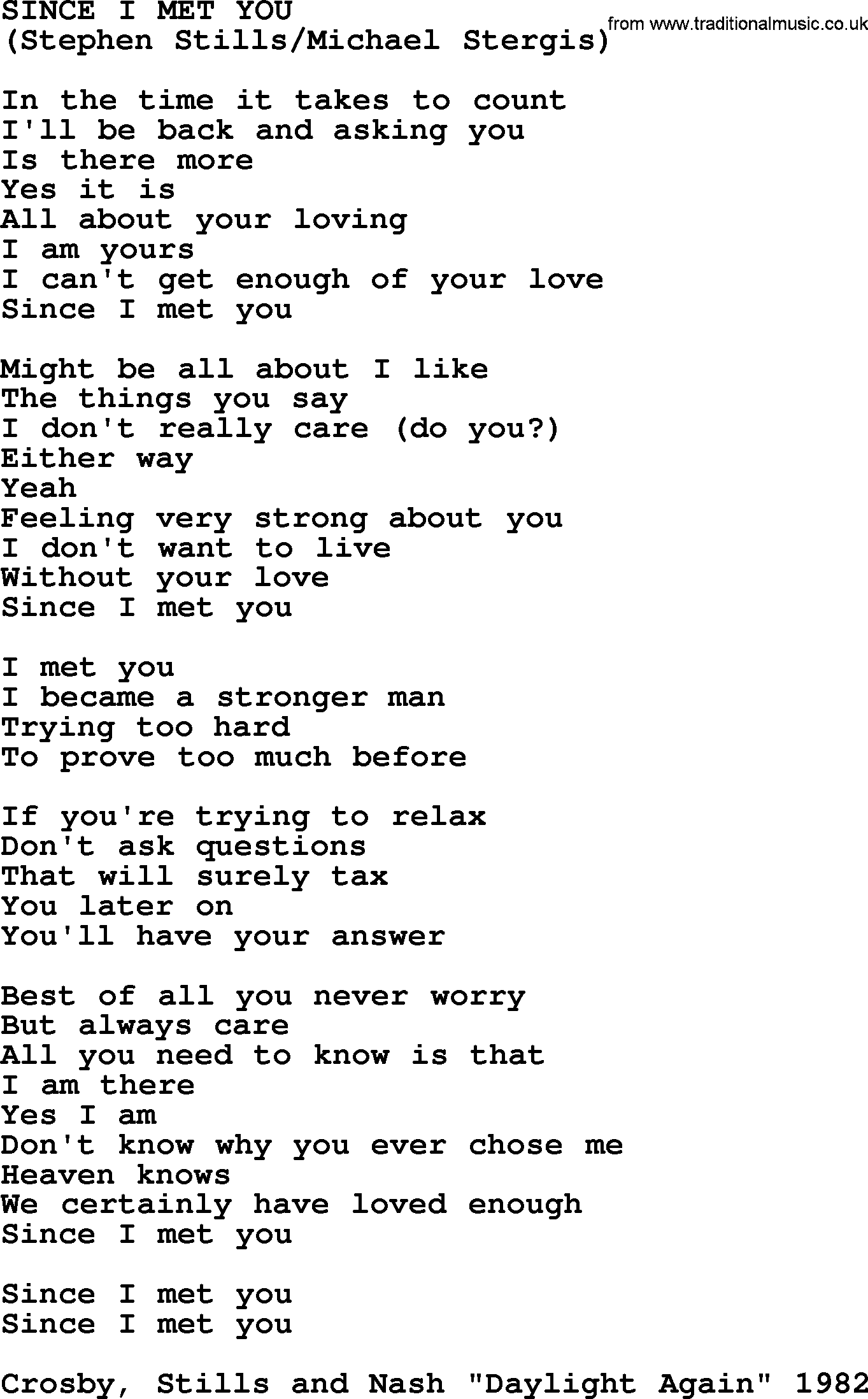 The Byrds song Since I Met You, lyrics