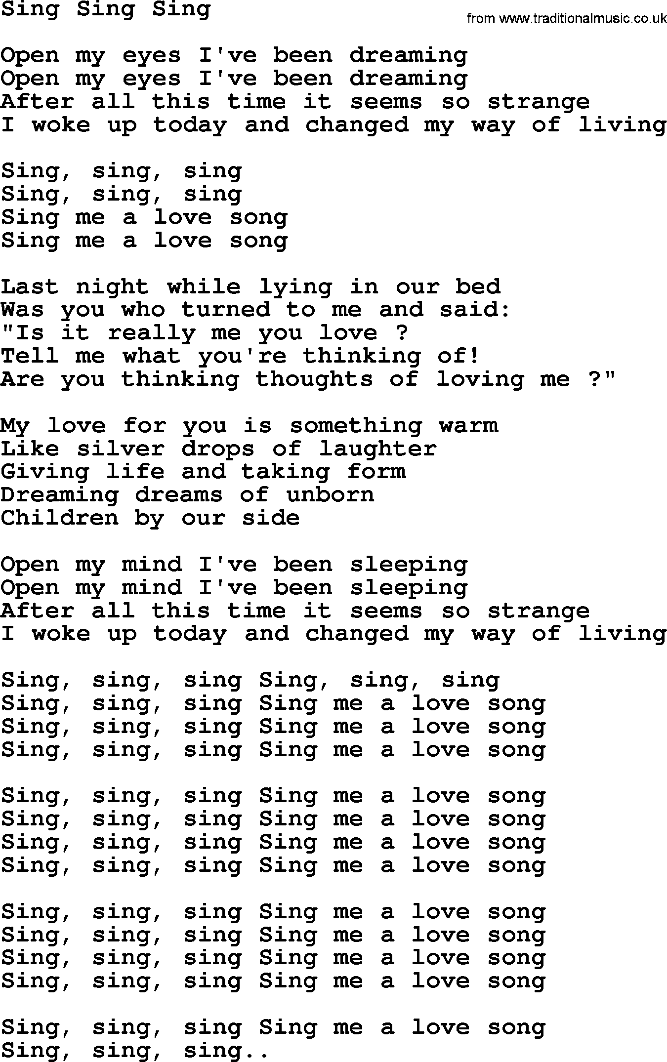 The Byrds song Sing Sing Sing, lyrics