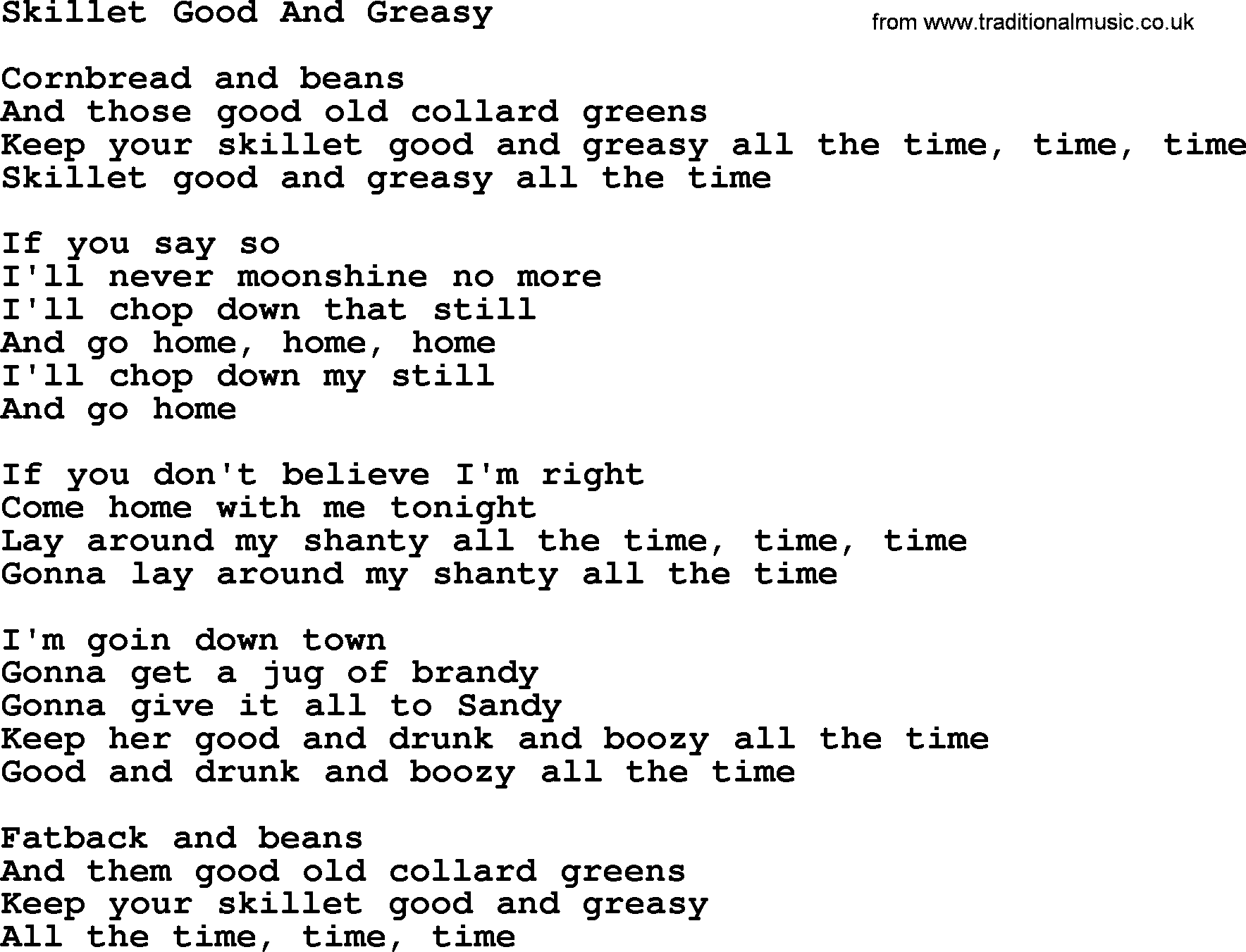 The Byrds song Skillet Good And Greasy, lyrics