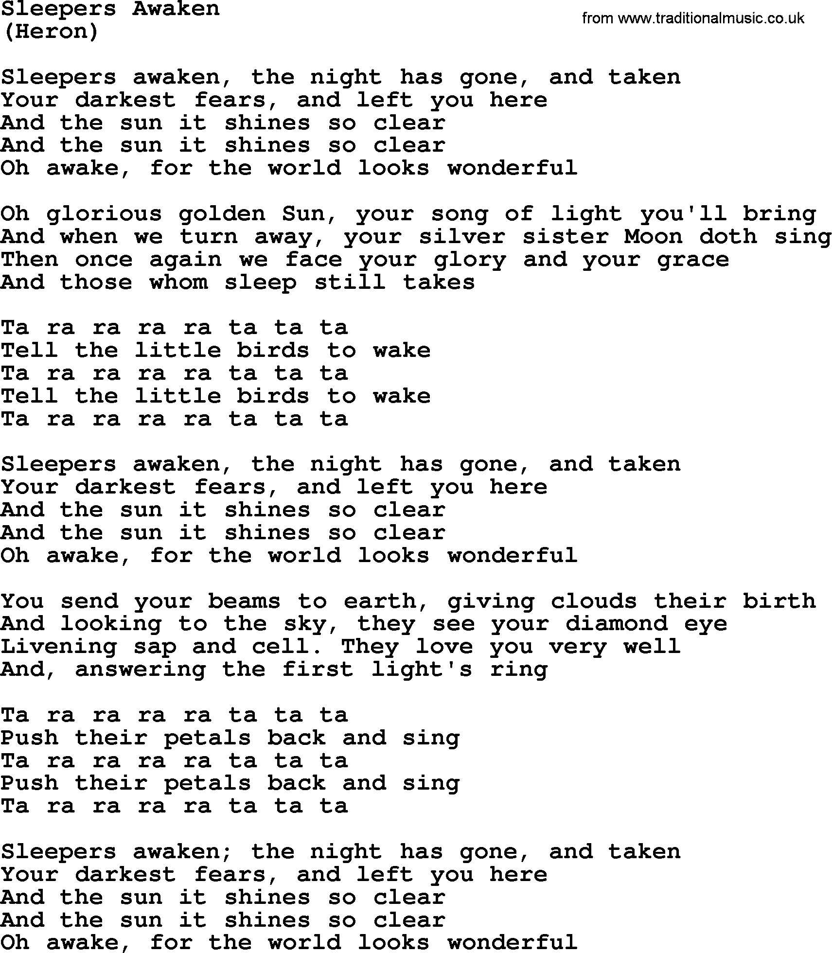 The Byrds song Sleepers Awaken, lyrics