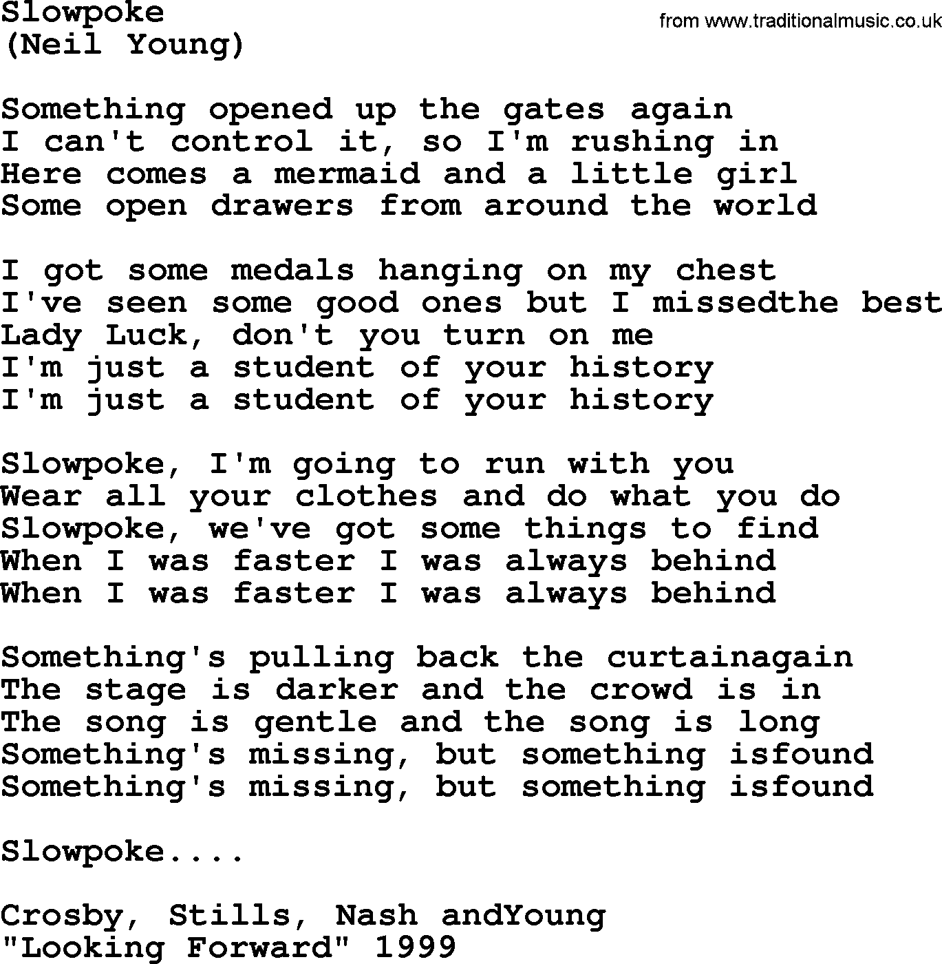 The Byrds song Slowpoke, lyrics