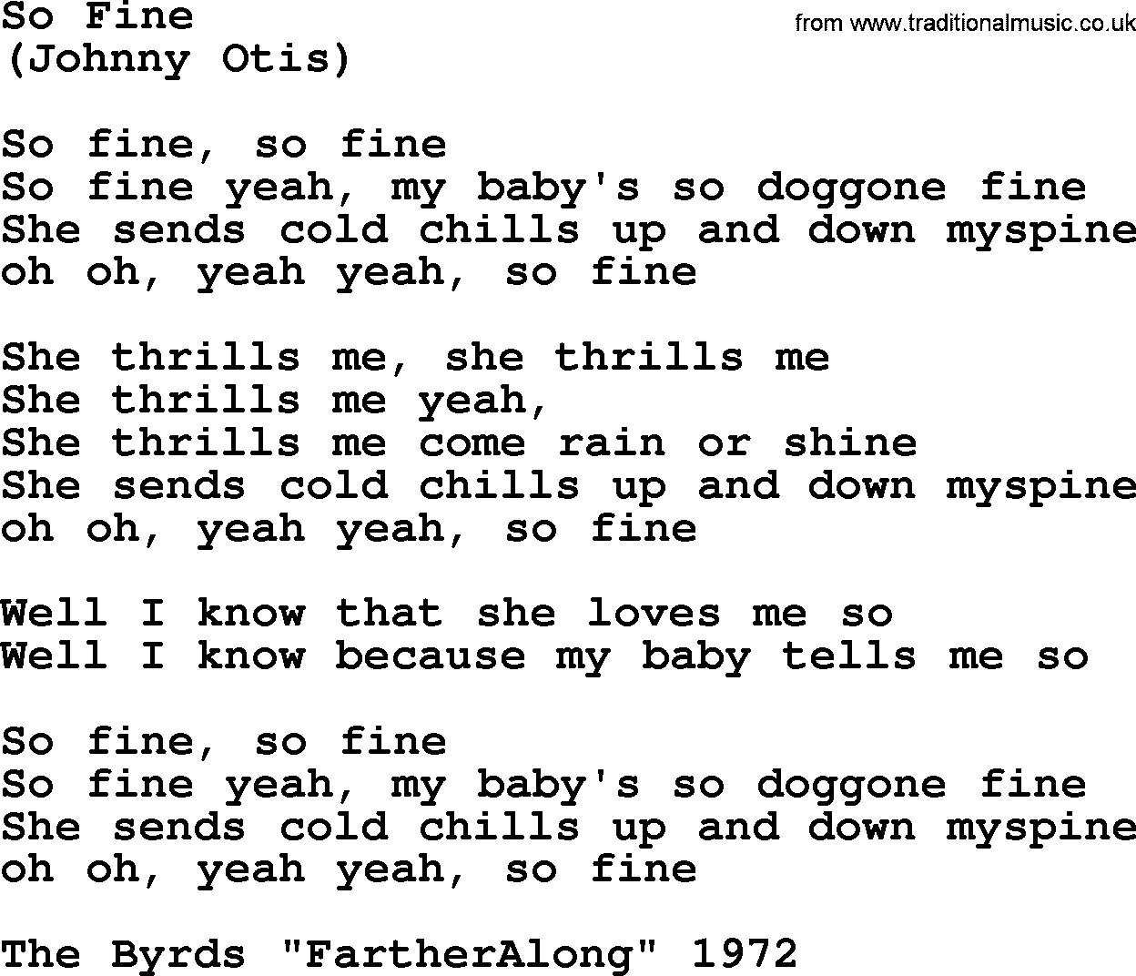 The Byrds song So Fine, lyrics