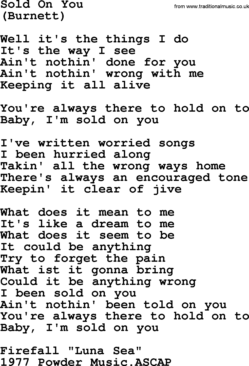 The Byrds song Sold On You, lyrics