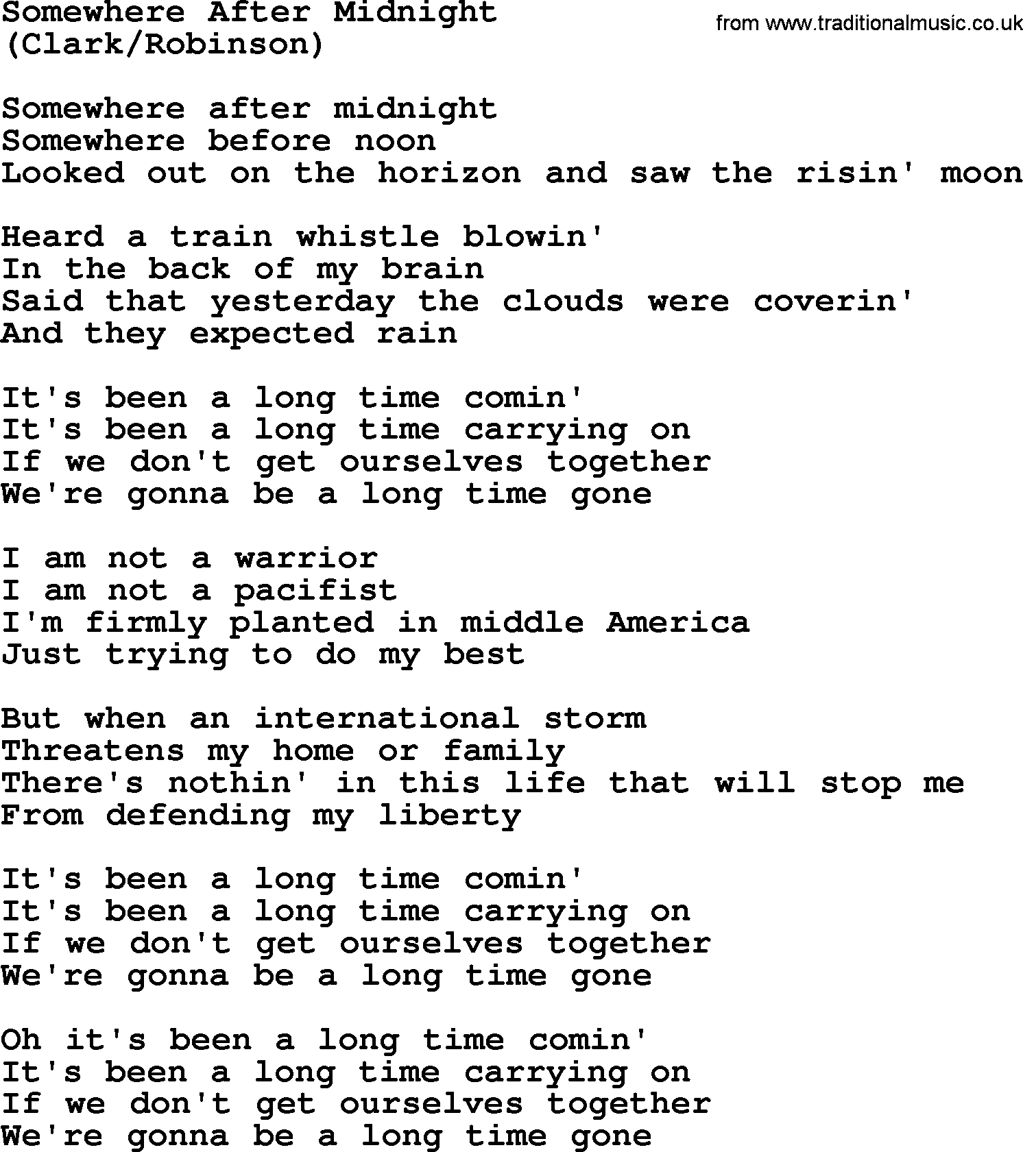 The Byrds song Somewhere After Midnight, lyrics