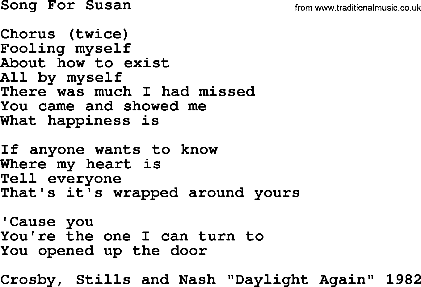 The Byrds song Song For Susan, lyrics