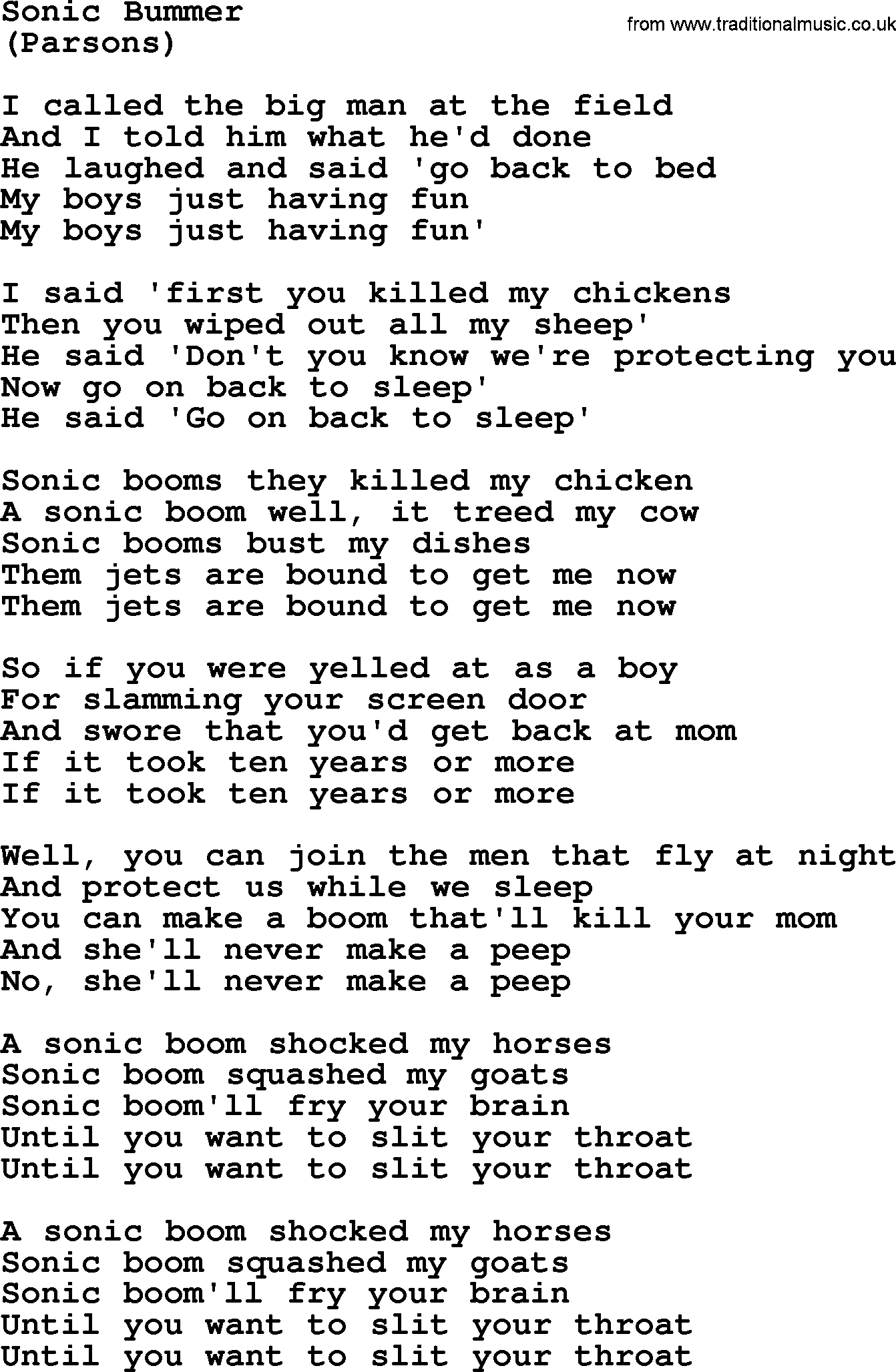The Byrds song Sonic Bummer, lyrics