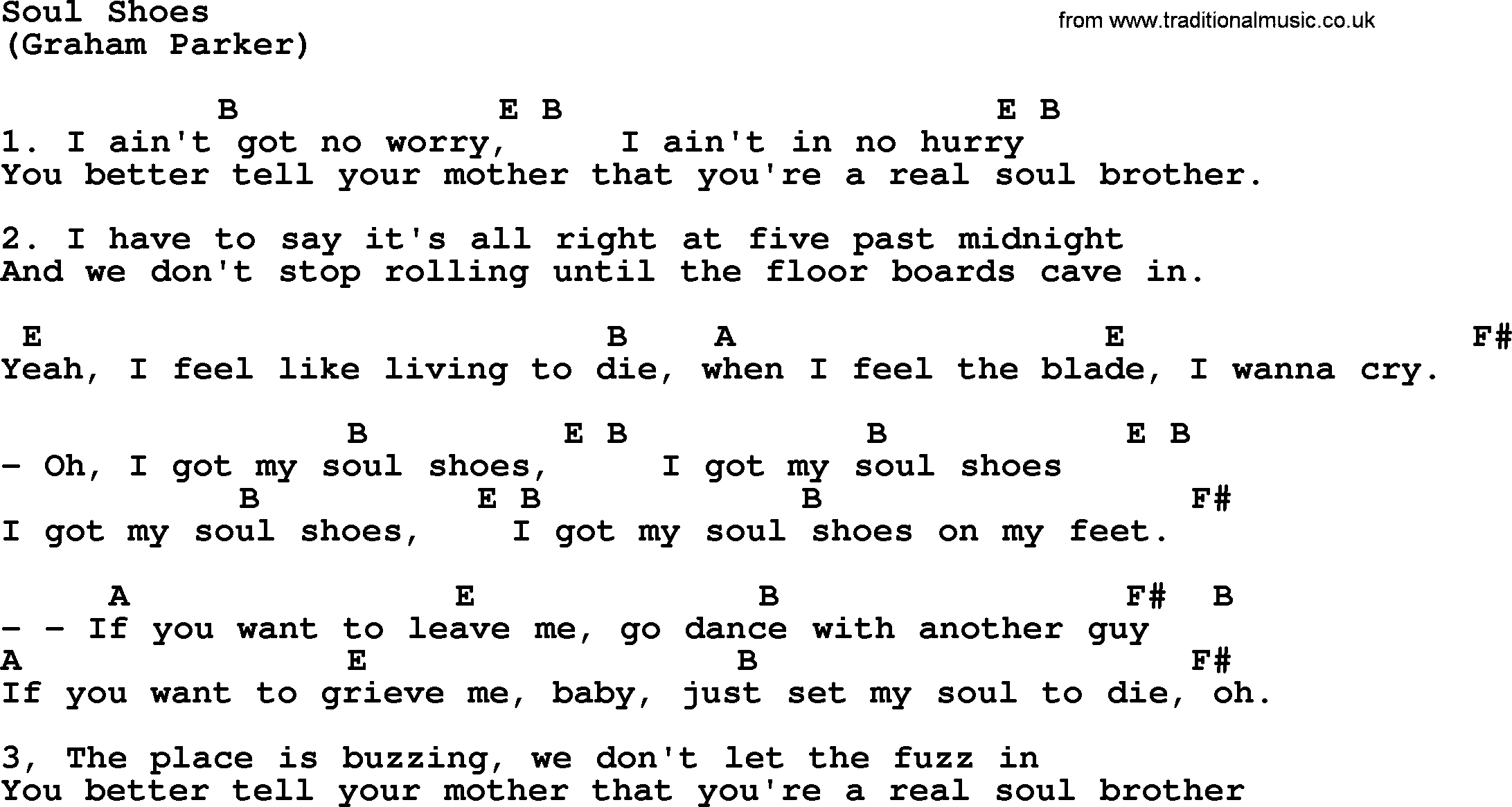 The Byrds song Soul Shoes, lyrics and chords