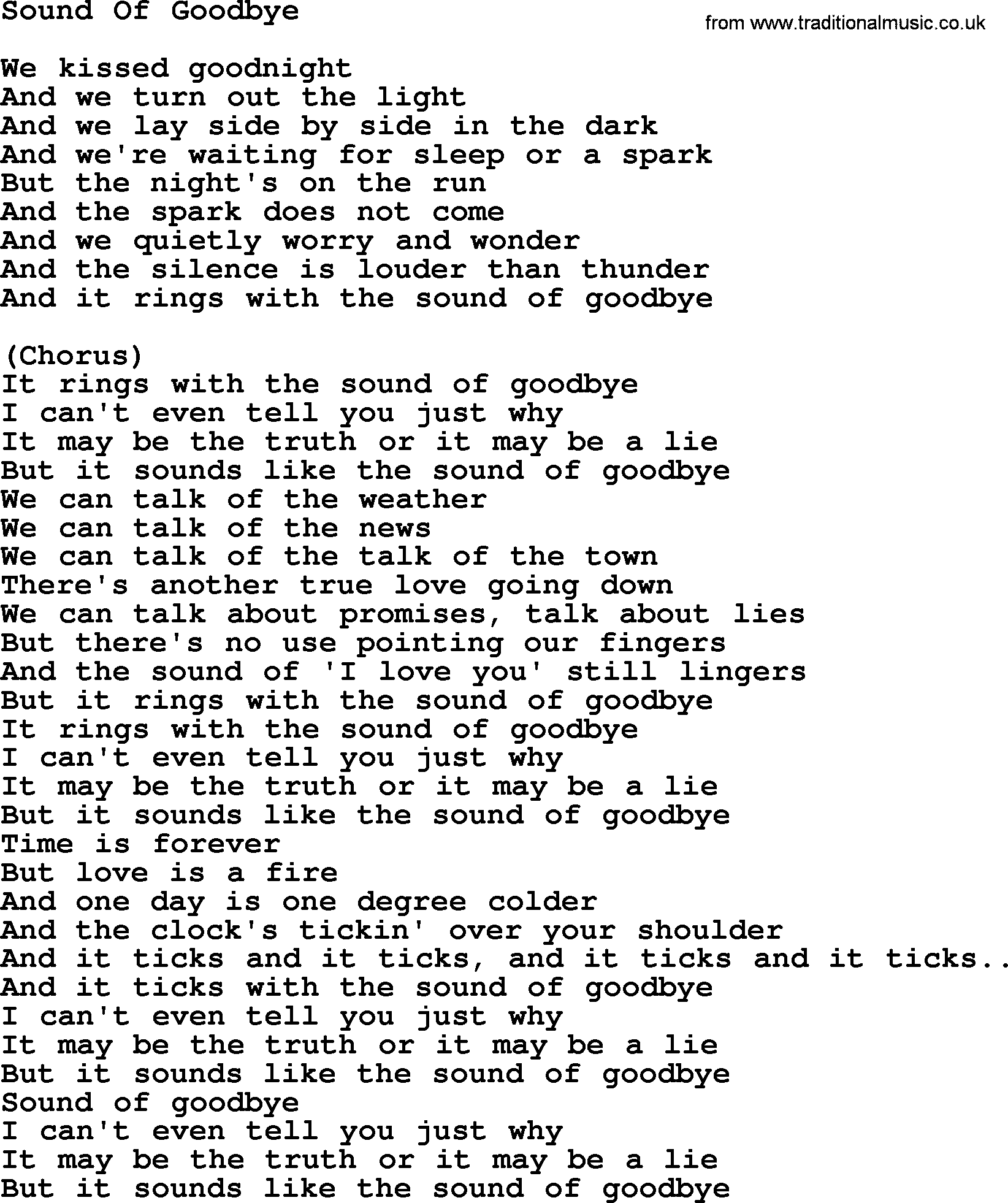 The Byrds song Sound Of Goodbye, lyrics