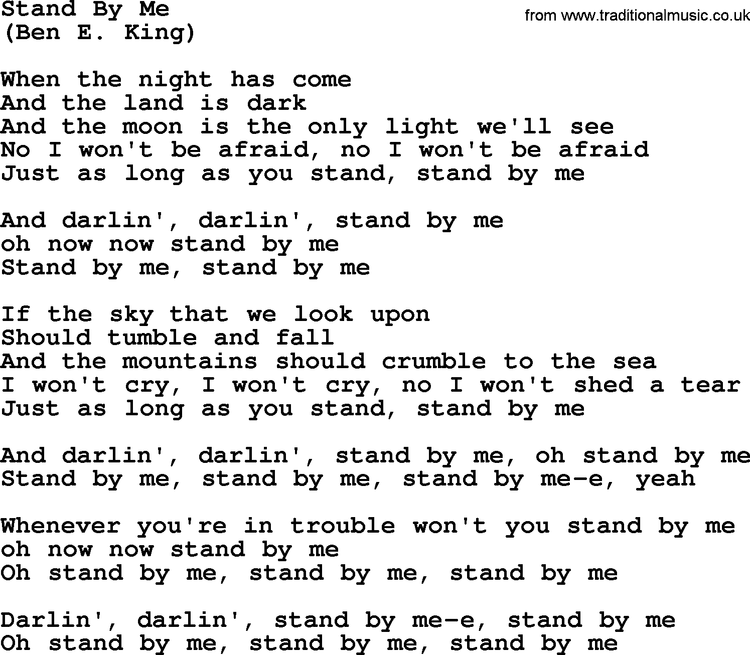 The Byrds song Stand By Me, lyrics