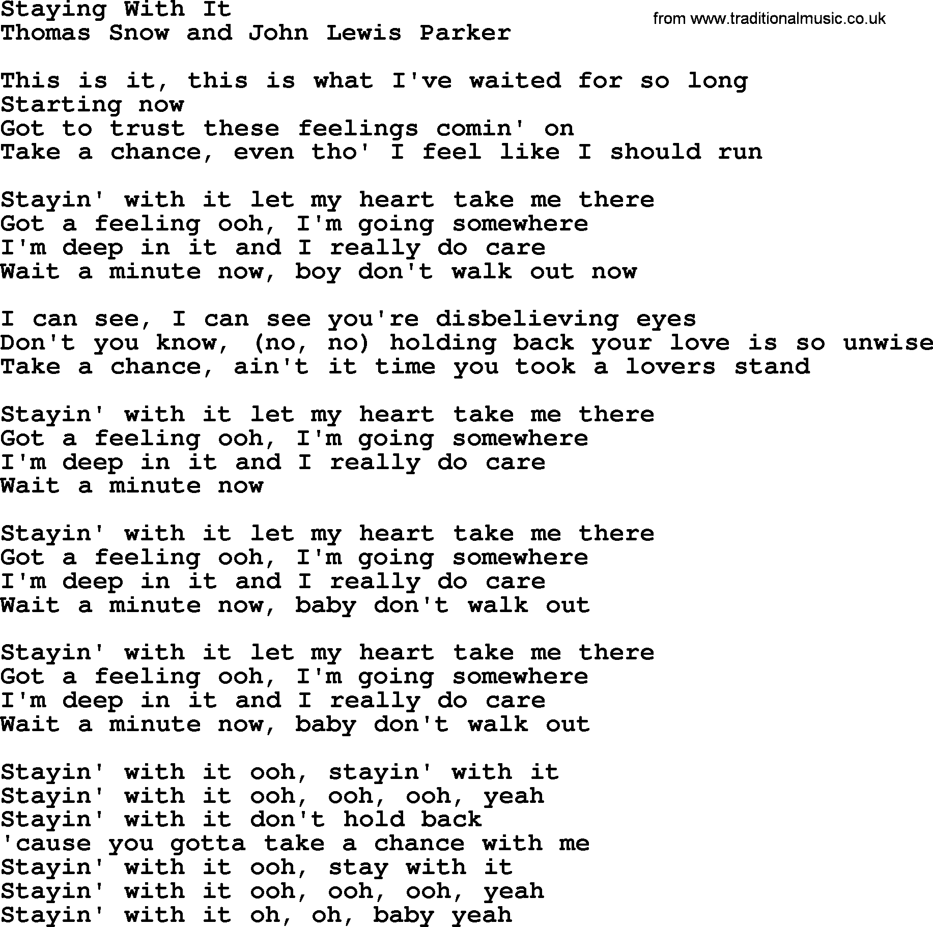 The Byrds song Staying With It, lyrics