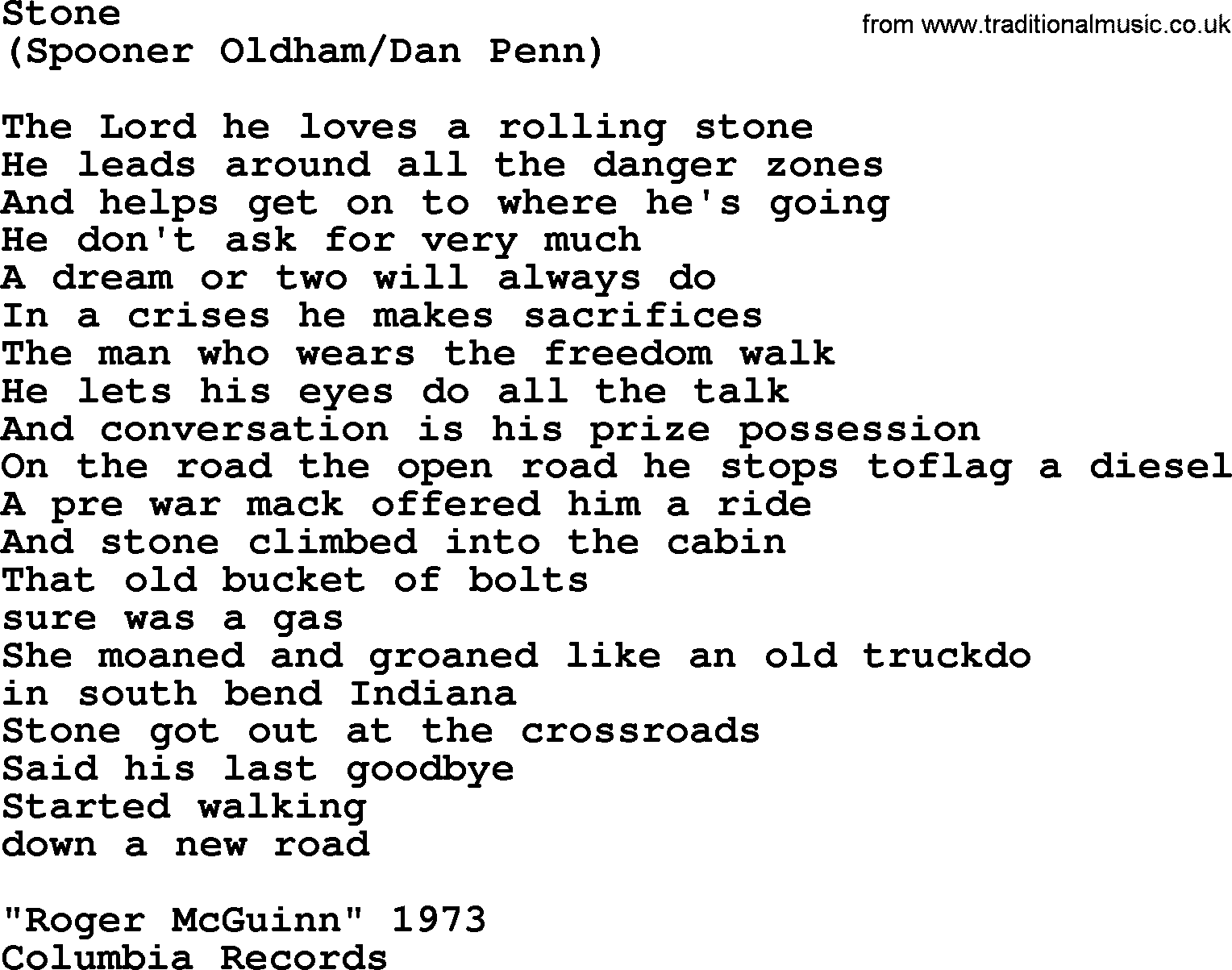 The Byrds song Stone, lyrics