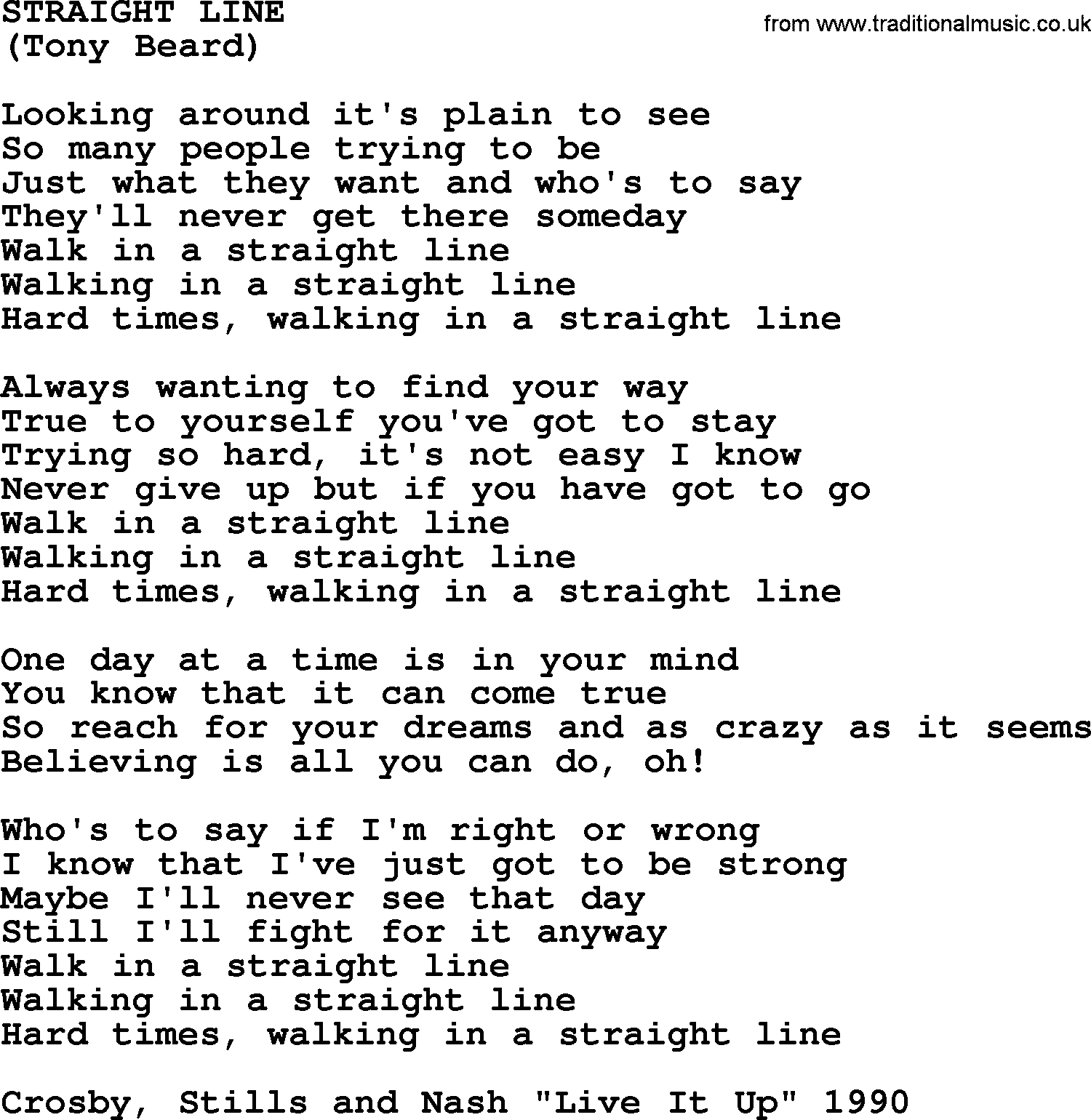 The Byrds song Straight Line, lyrics
