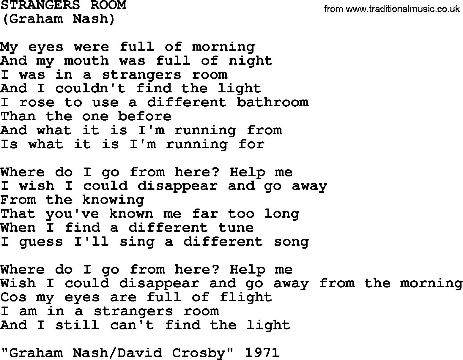 The Byrds song Strangers Room, lyrics