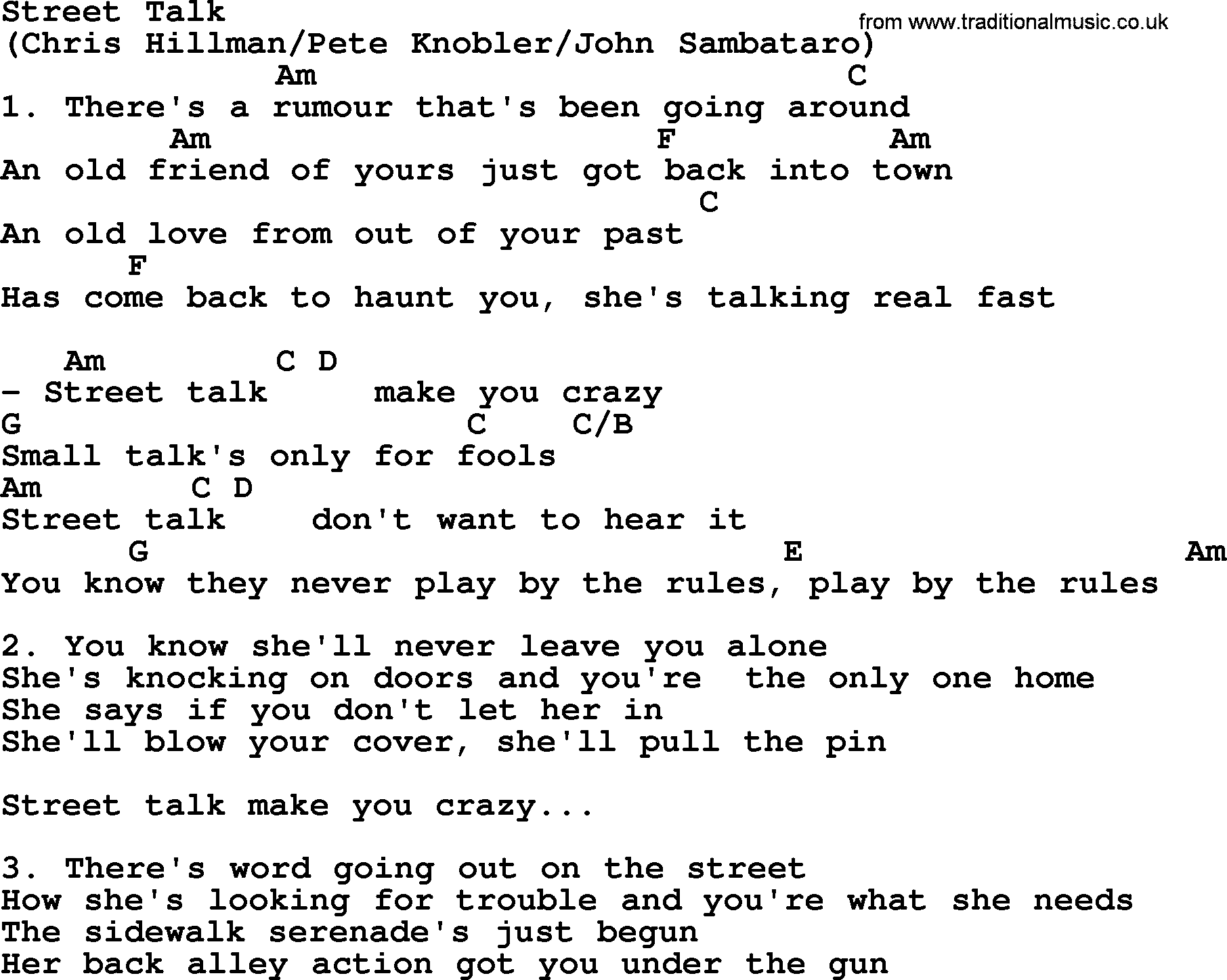 The Byrds song Street Talk, lyrics and chords