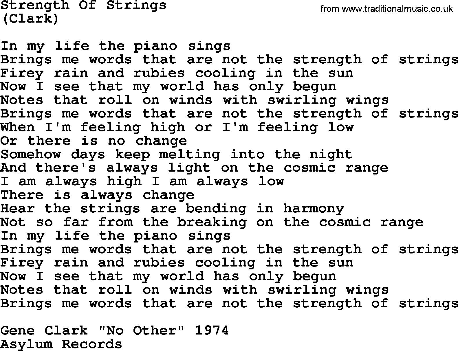 The Byrds song Strength Of Strings, lyrics