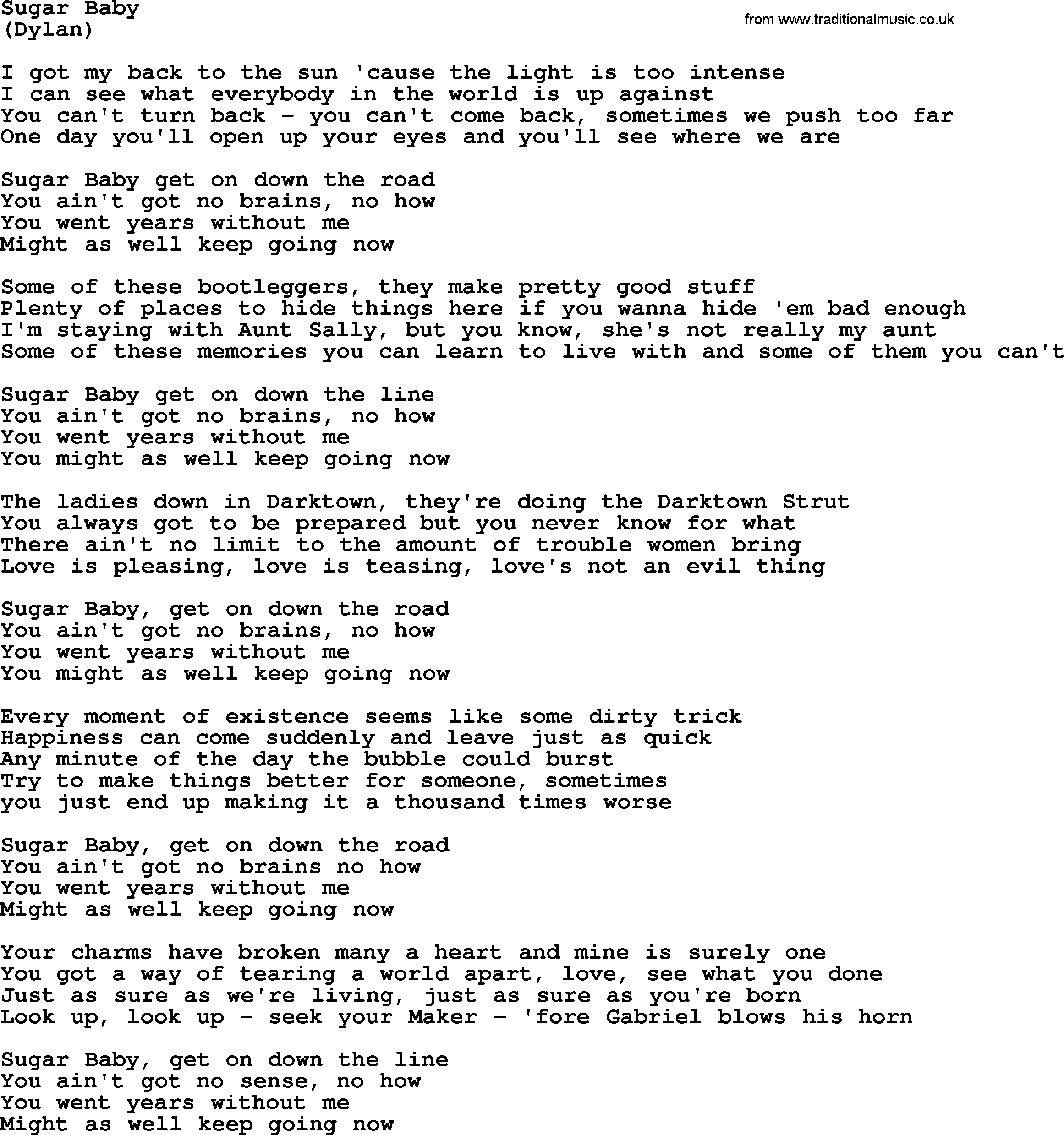 The Byrds song Sugar Baby, lyrics