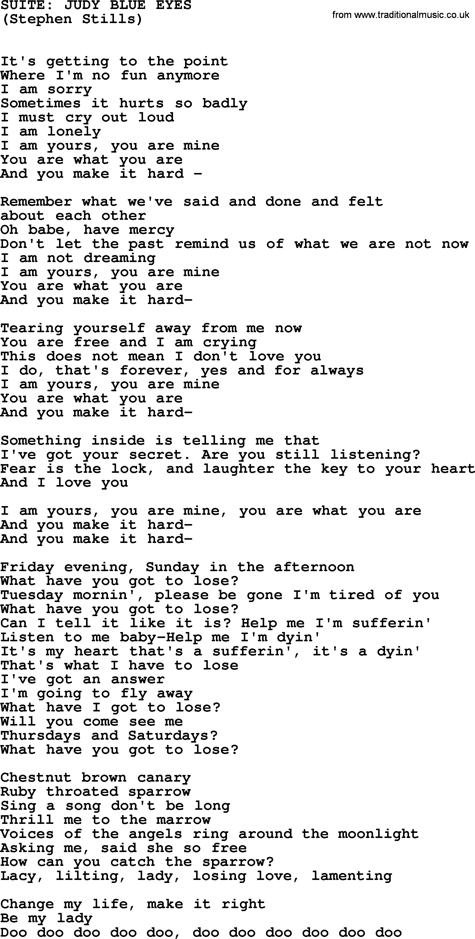 The Byrds song Suite Judy Blue Eyes, lyrics