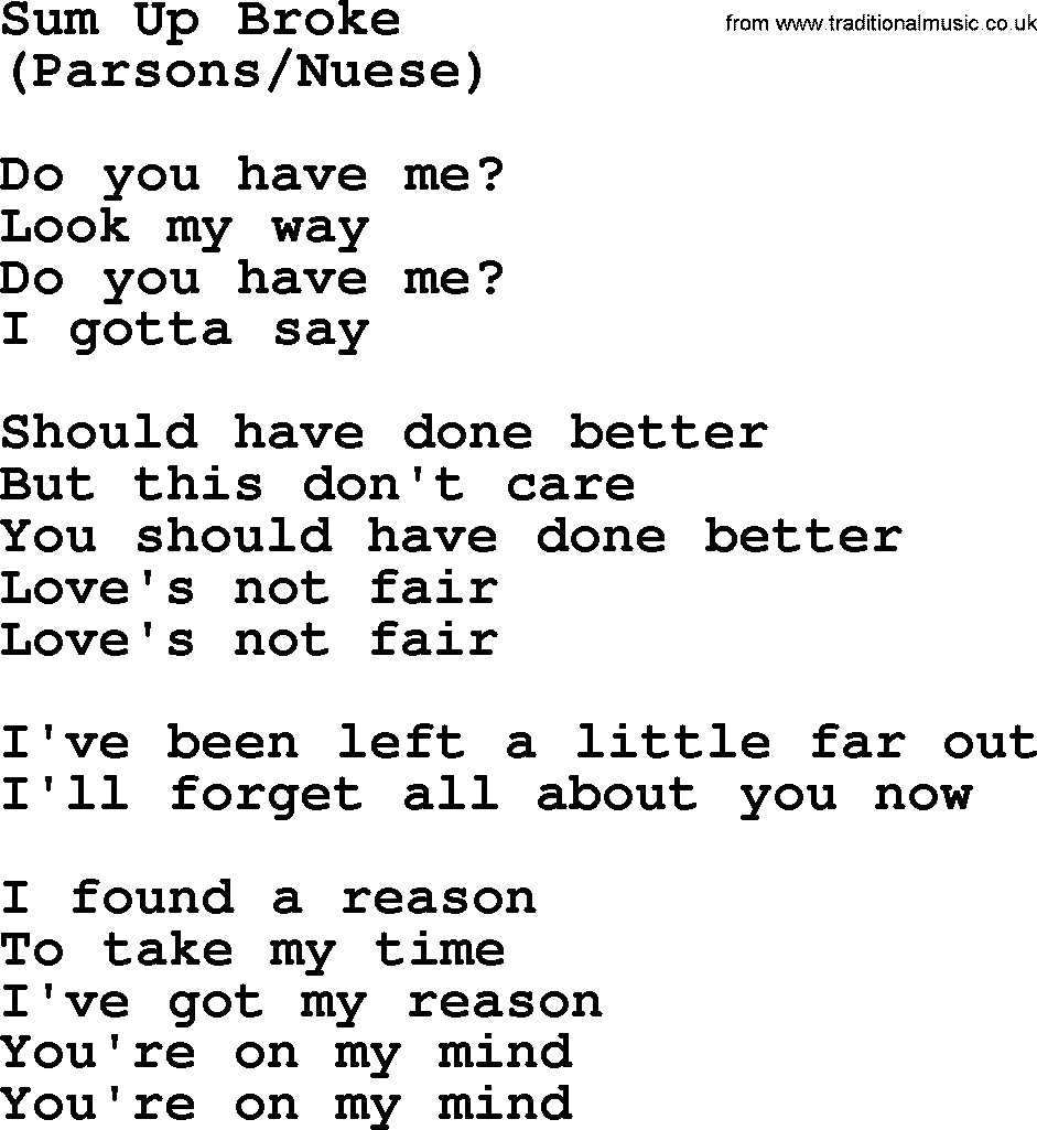 The Byrds song Sum Up Broke, lyrics