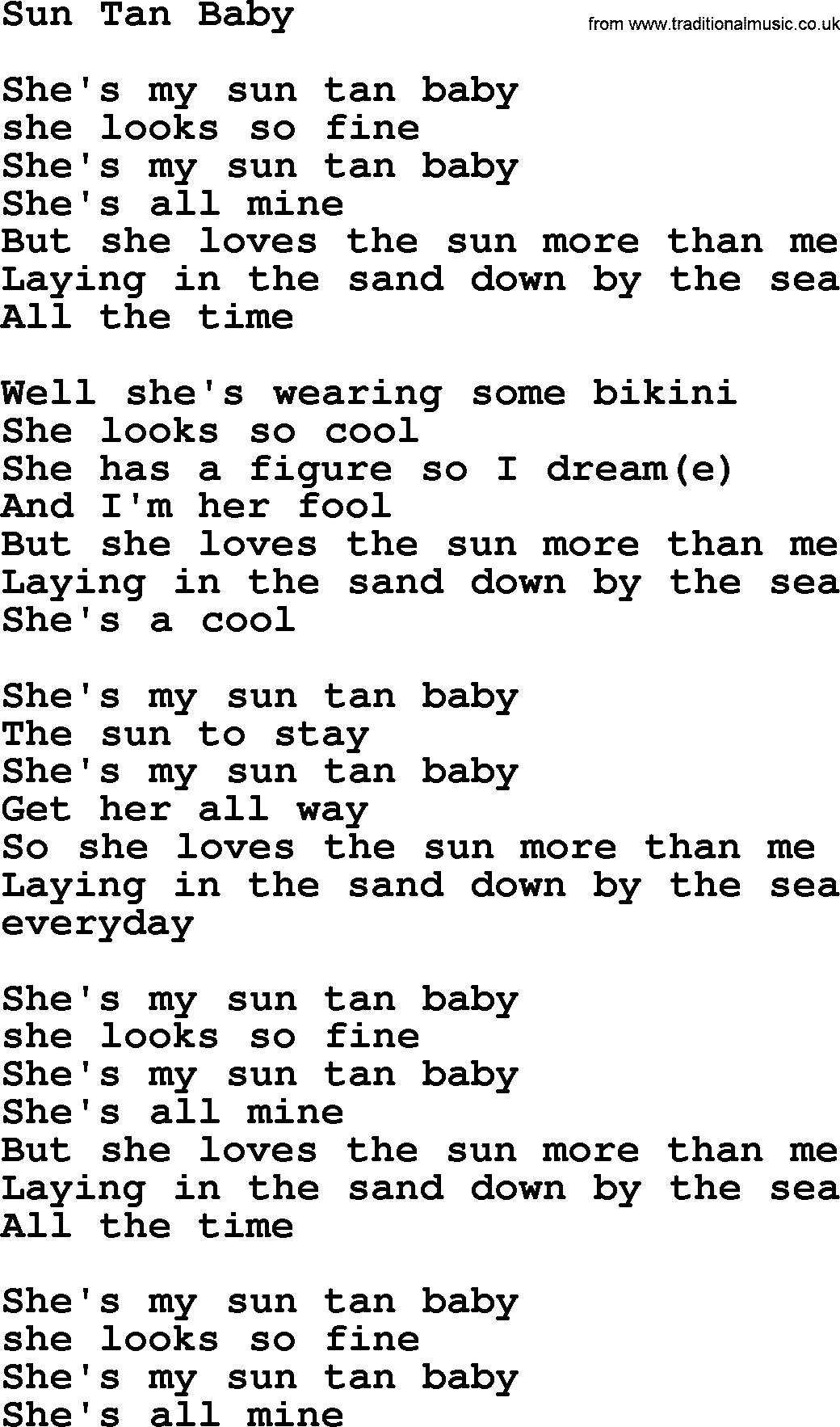 The Byrds song Sun Tan Baby, lyrics