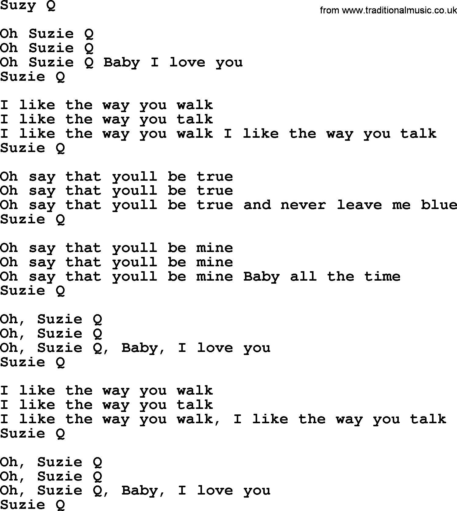 The Byrds song Suzy Q, lyrics