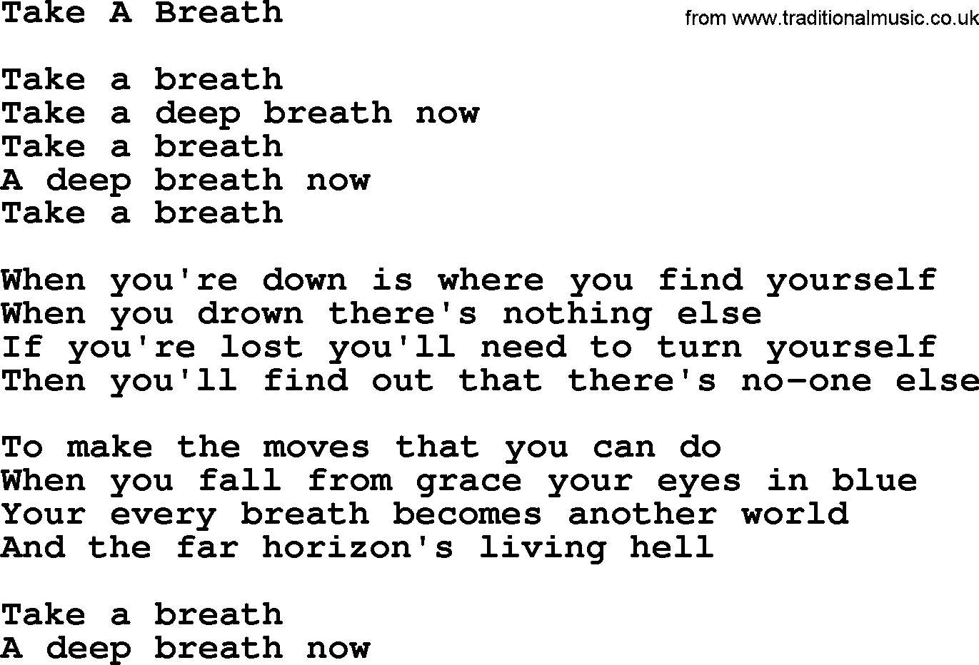 The Byrds song Take A Breath, lyrics