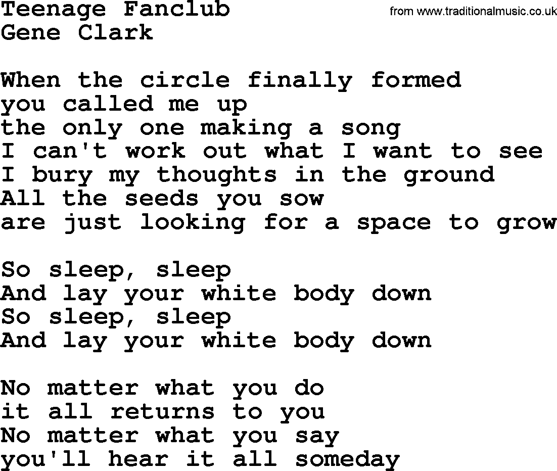 The Byrds song Teenage Fanclub, lyrics