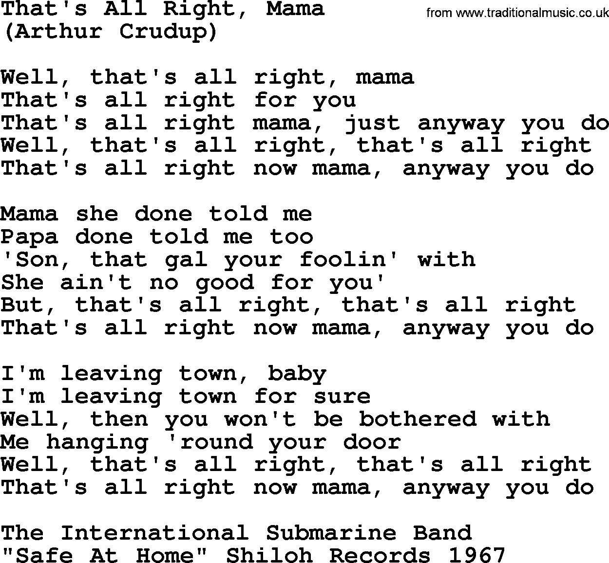 The Byrds song That's All Right, Mama, lyrics