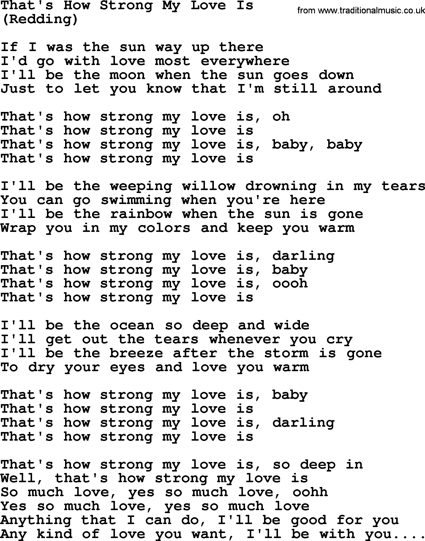 The Byrds song That's How Strong My Love Is, lyrics