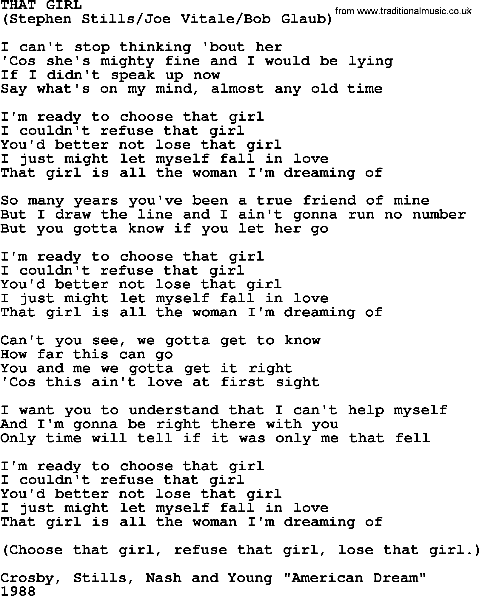 The Byrds song That Girl, lyrics