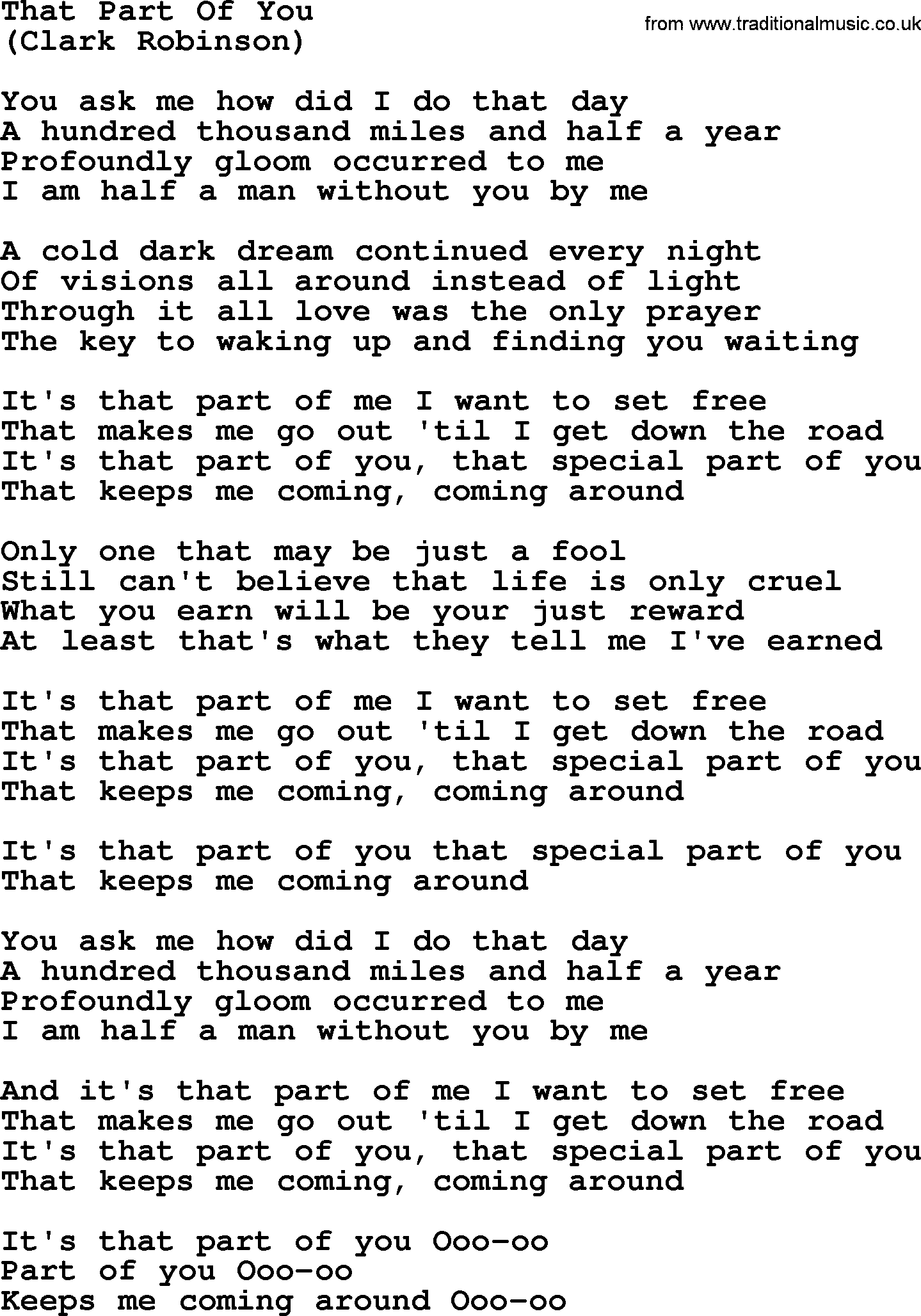 The Byrds song That Part Of You, lyrics