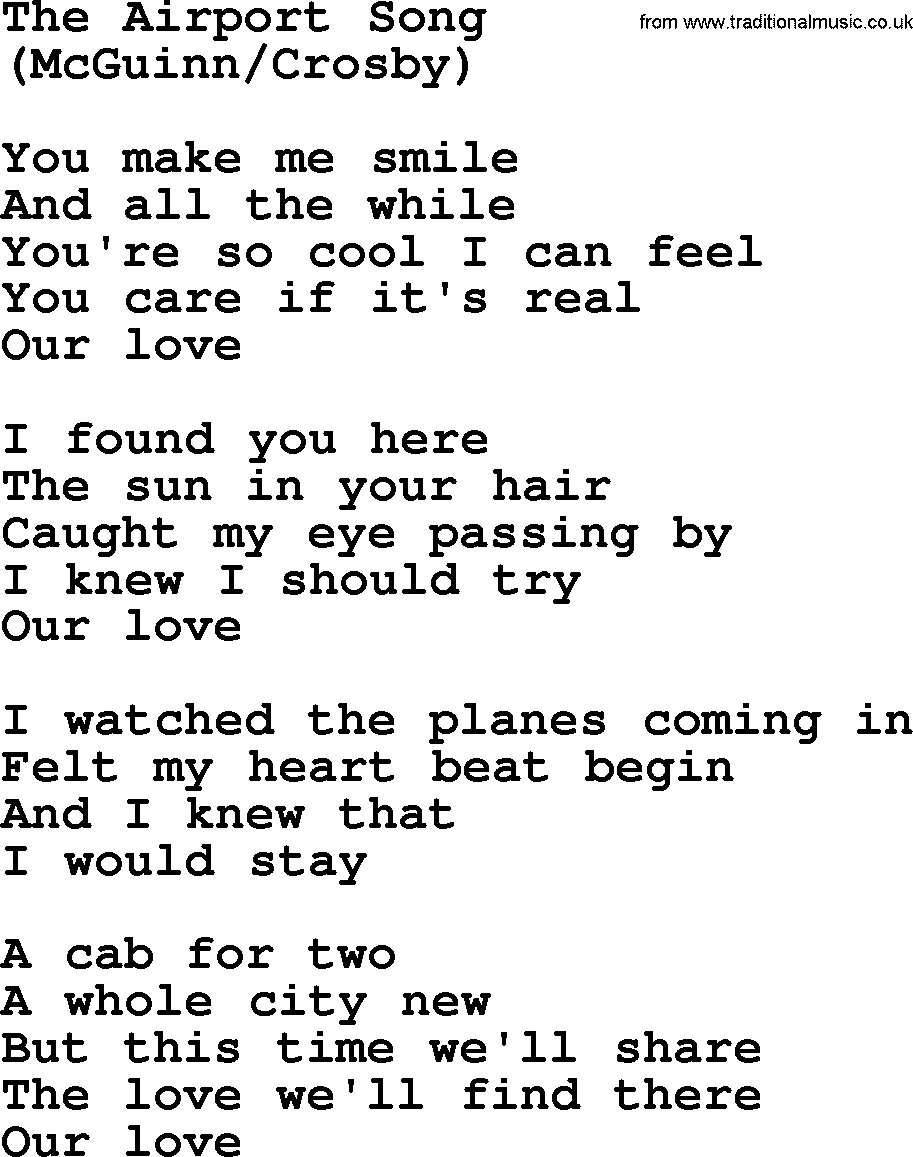 The Byrds song The Airport Song, lyrics