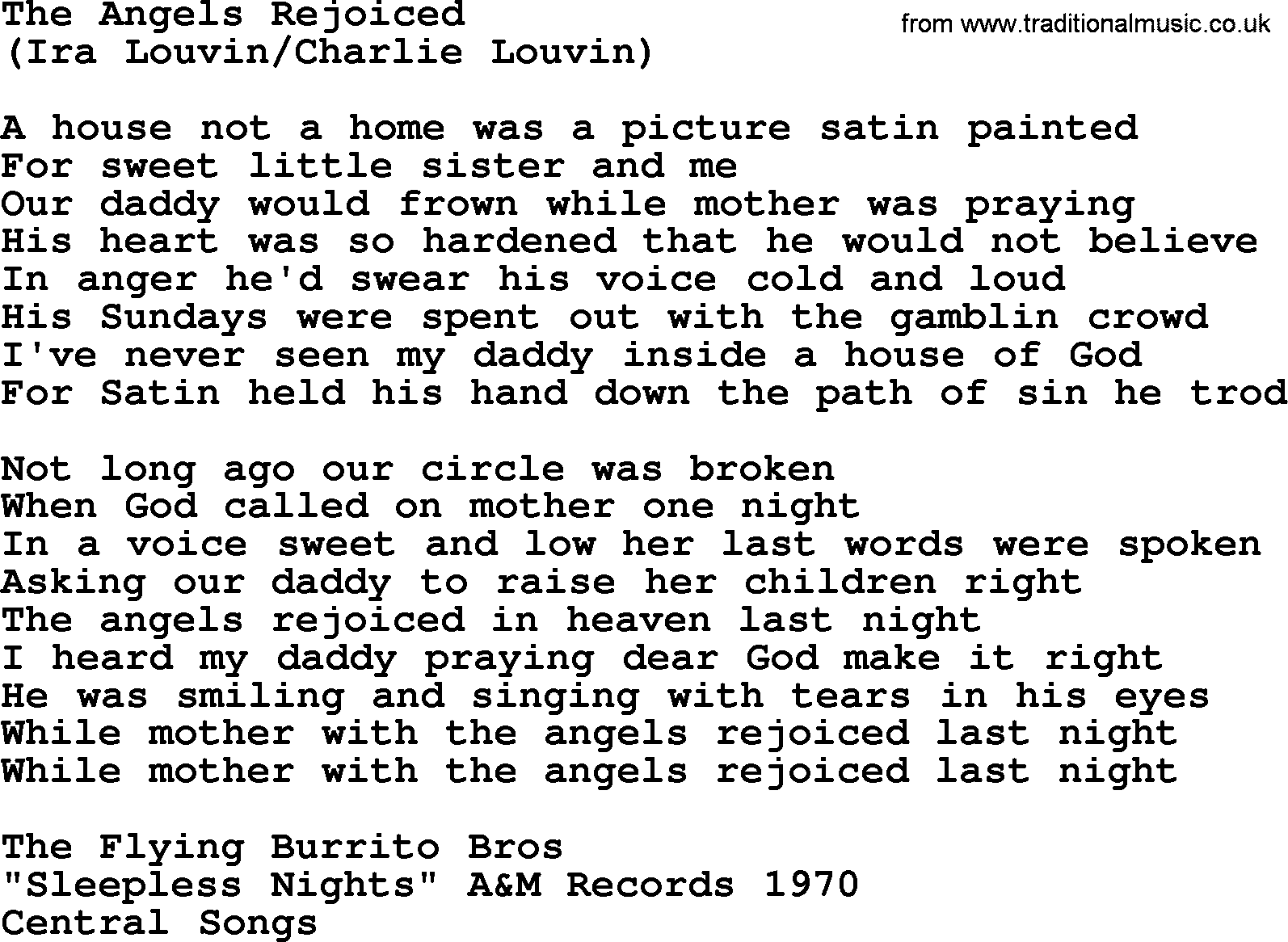 The Byrds song The Angels Rejoiced, lyrics