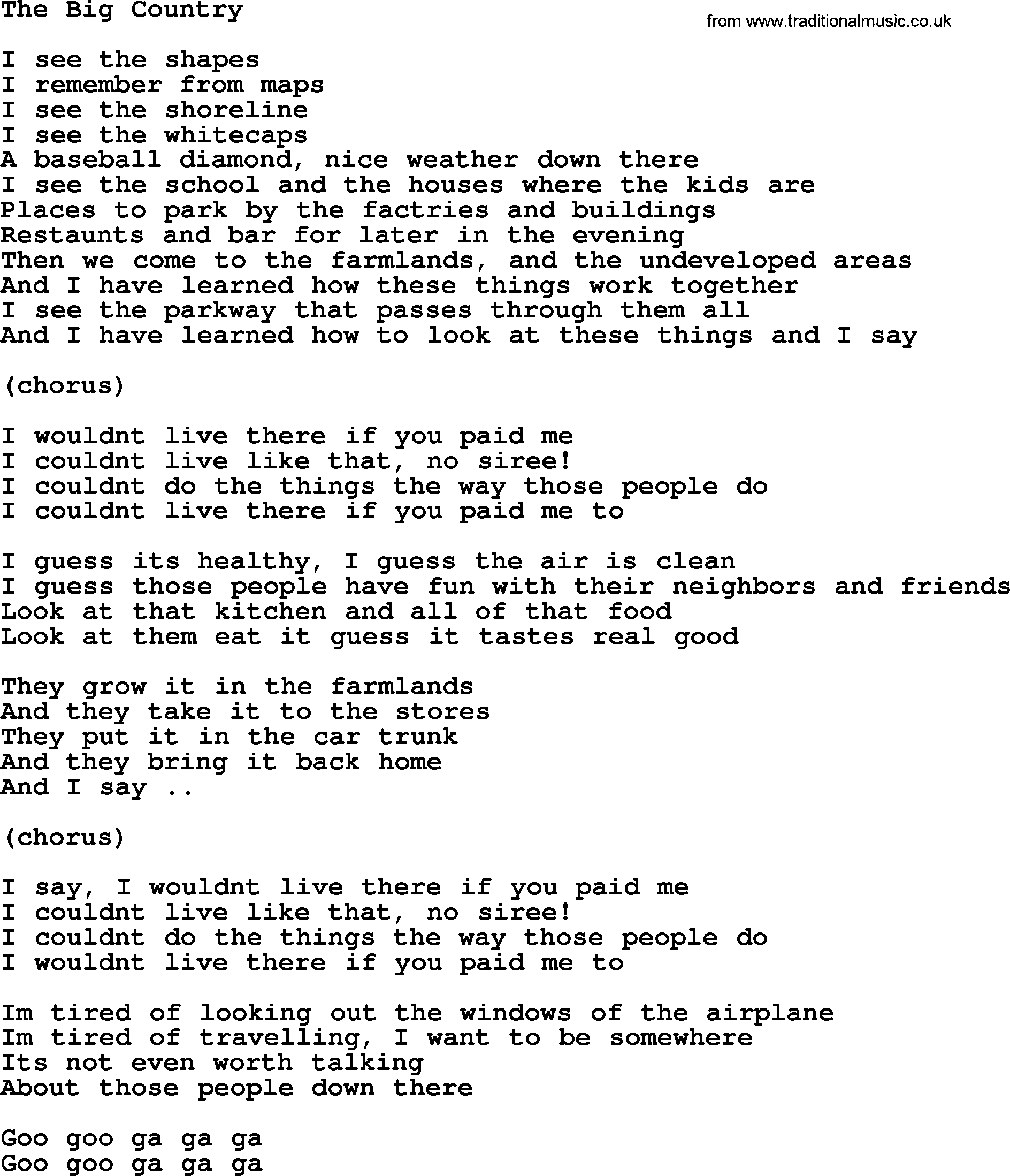 The Byrds song The Big Country, lyrics