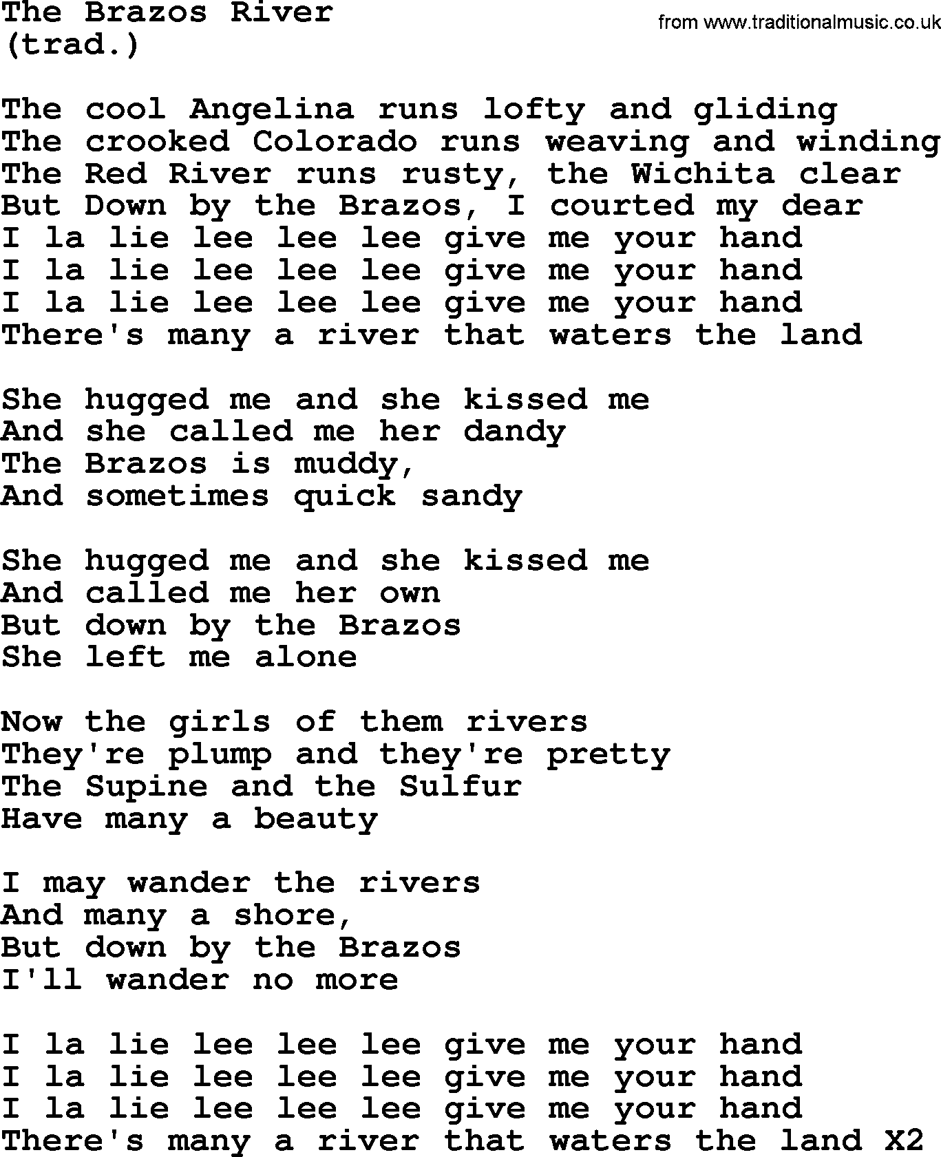 The Byrds song The Brazos River, lyrics
