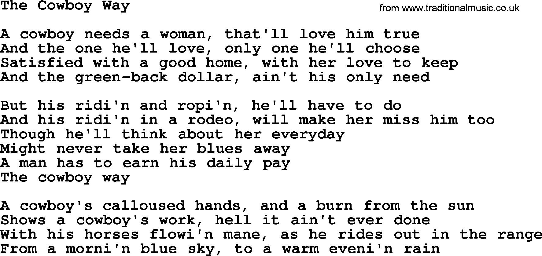 The Byrds song The Cowboy Way, lyrics